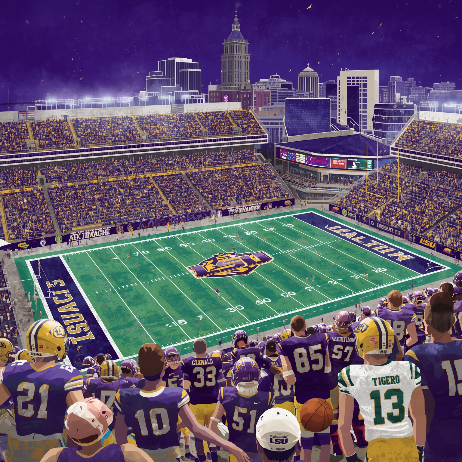 LSU’s Recruiting Frenzy Meets SEC Tournament Mayhem - painting of LSU Tigers football,basketball venue