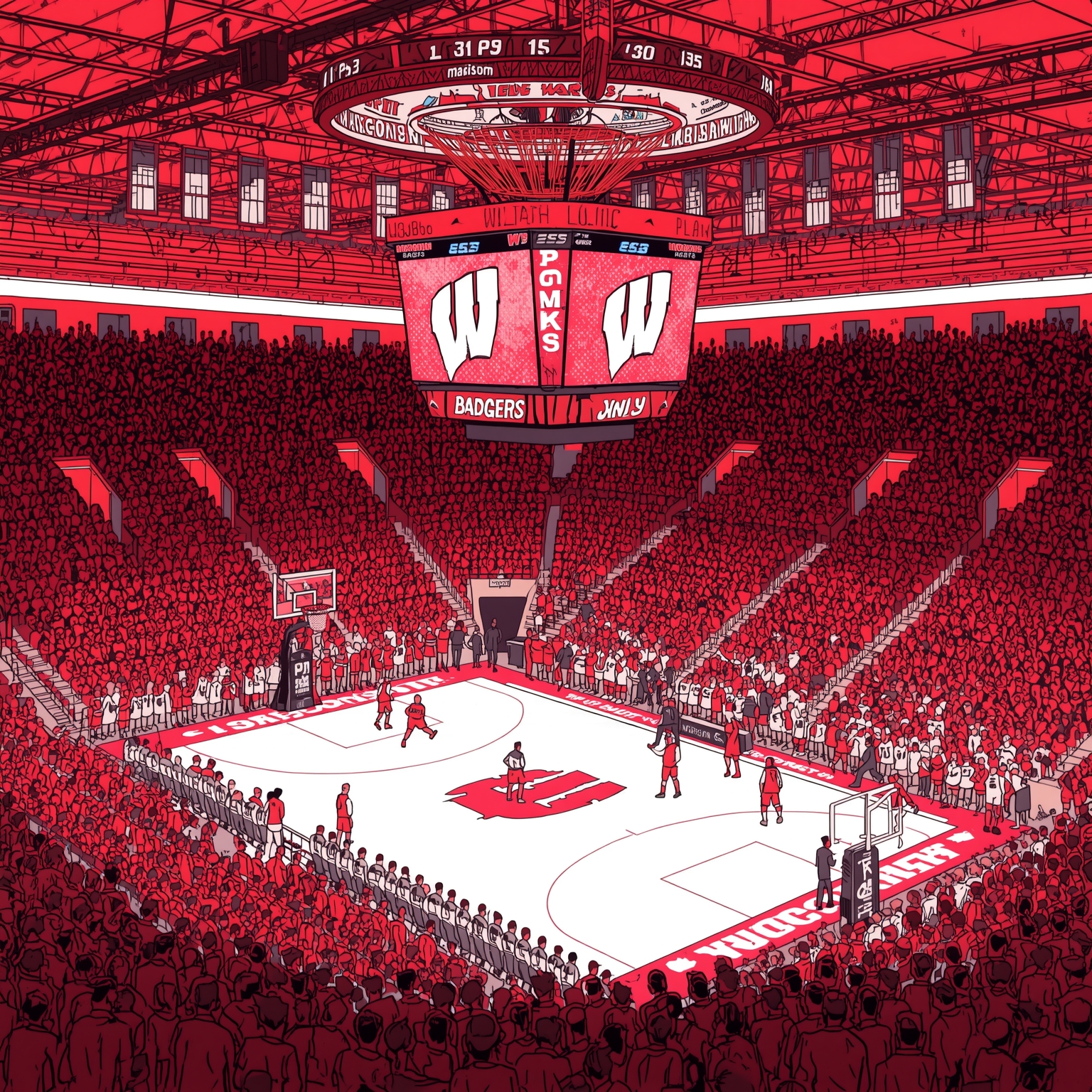 Wisconsin Badgers: Injuries, Poll Swings, Snubs, and Honors - painting of Wisconsin Badgers basketball, hockey venue