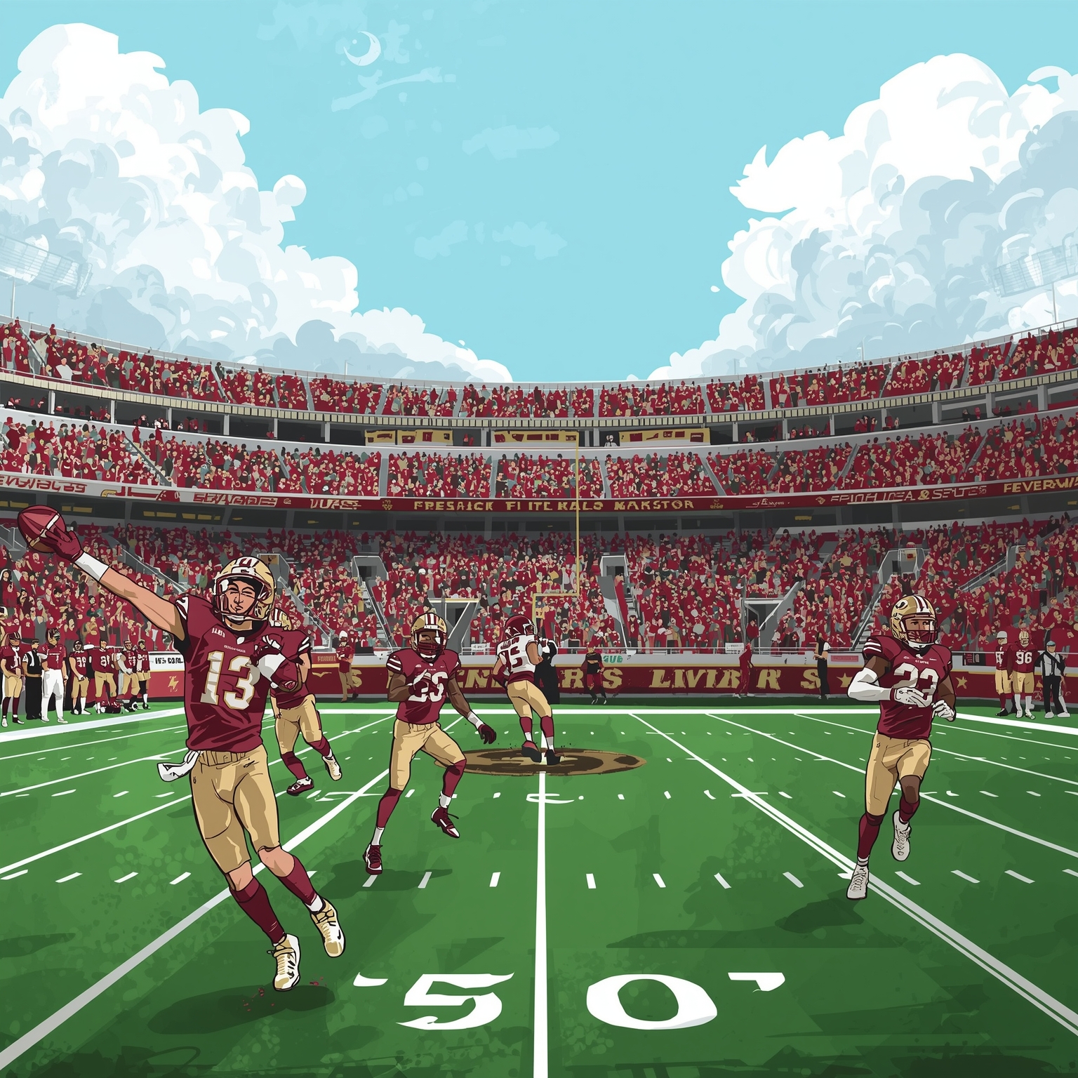 FSU Receivers Impress as New DB Finds Brotherhood - painting of Florida State Seminoles football venue