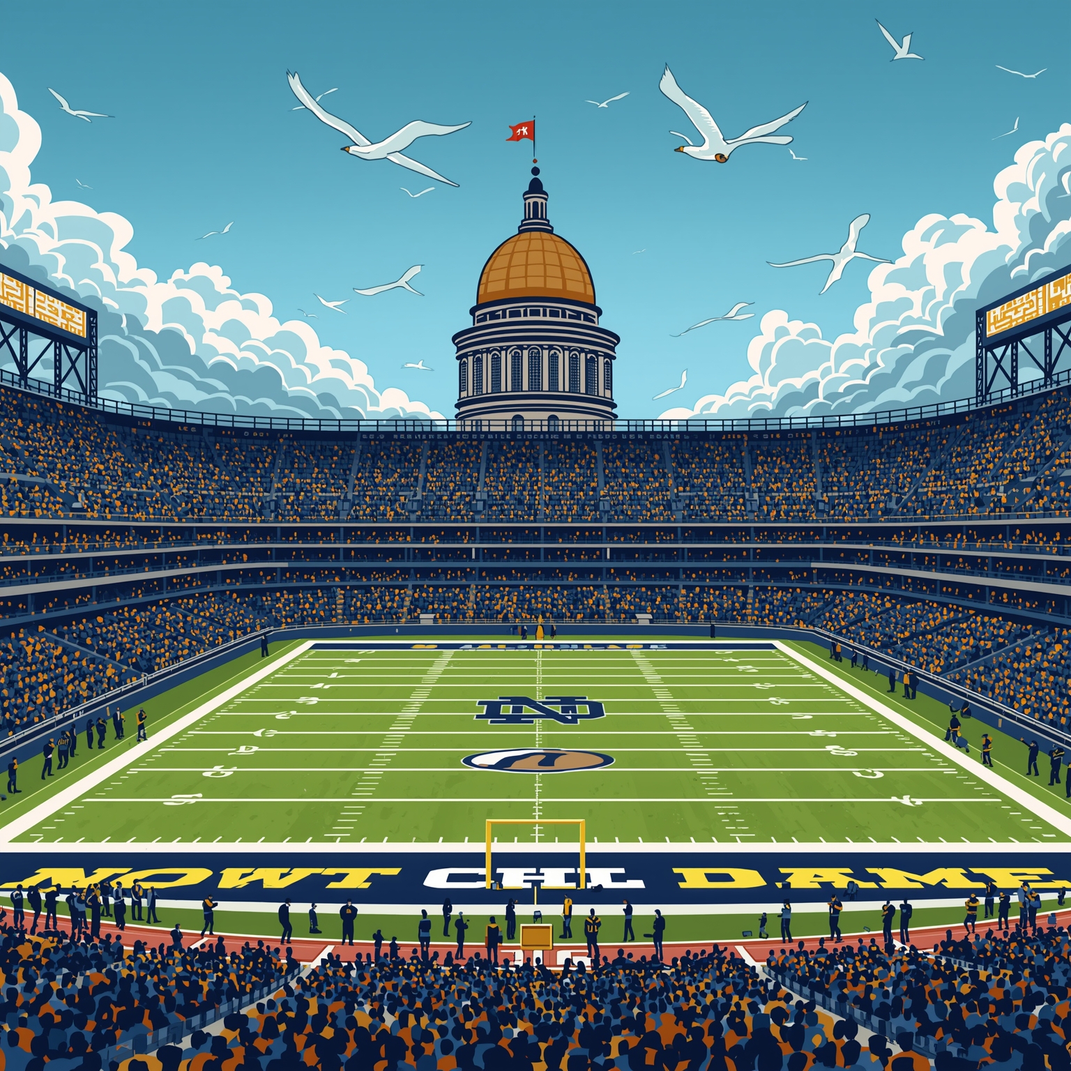 Notre Dame Football: Coaching, Scandals & Draft Picks - painting of Notre Dame Fighting Irish football venue