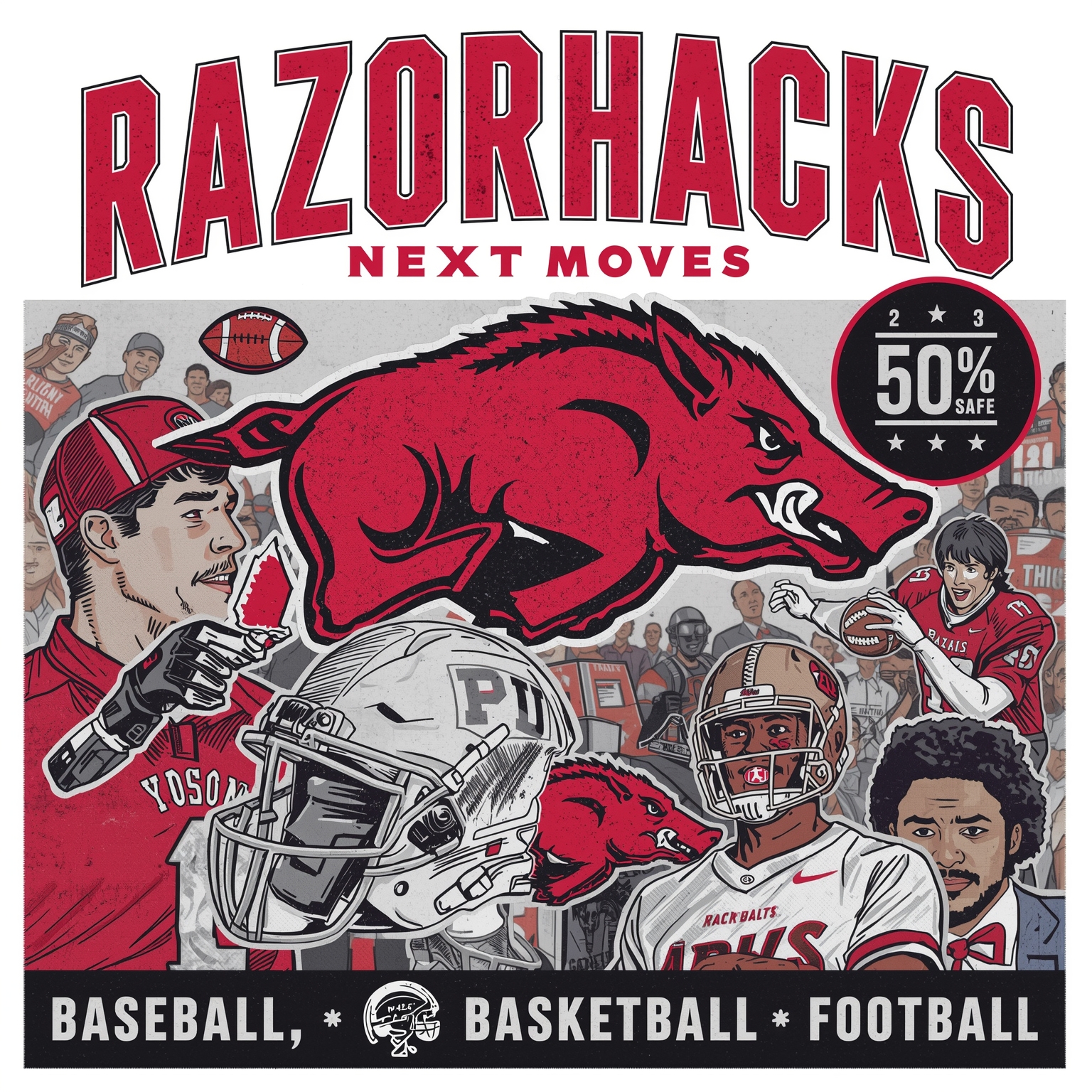 Razorbacks’ Next Moves: Baseball, Basketball & Football - painting of Arkansas Razorbacks football,basketball,baseball venue