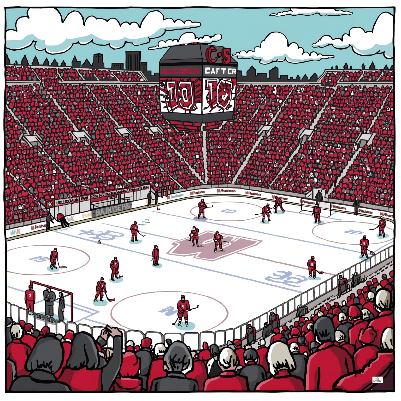 Badgers’ Big Loss, Top Recruit, and Women’s Hockey Showdown - painting of Wisconsin Badgers hockey, football venue