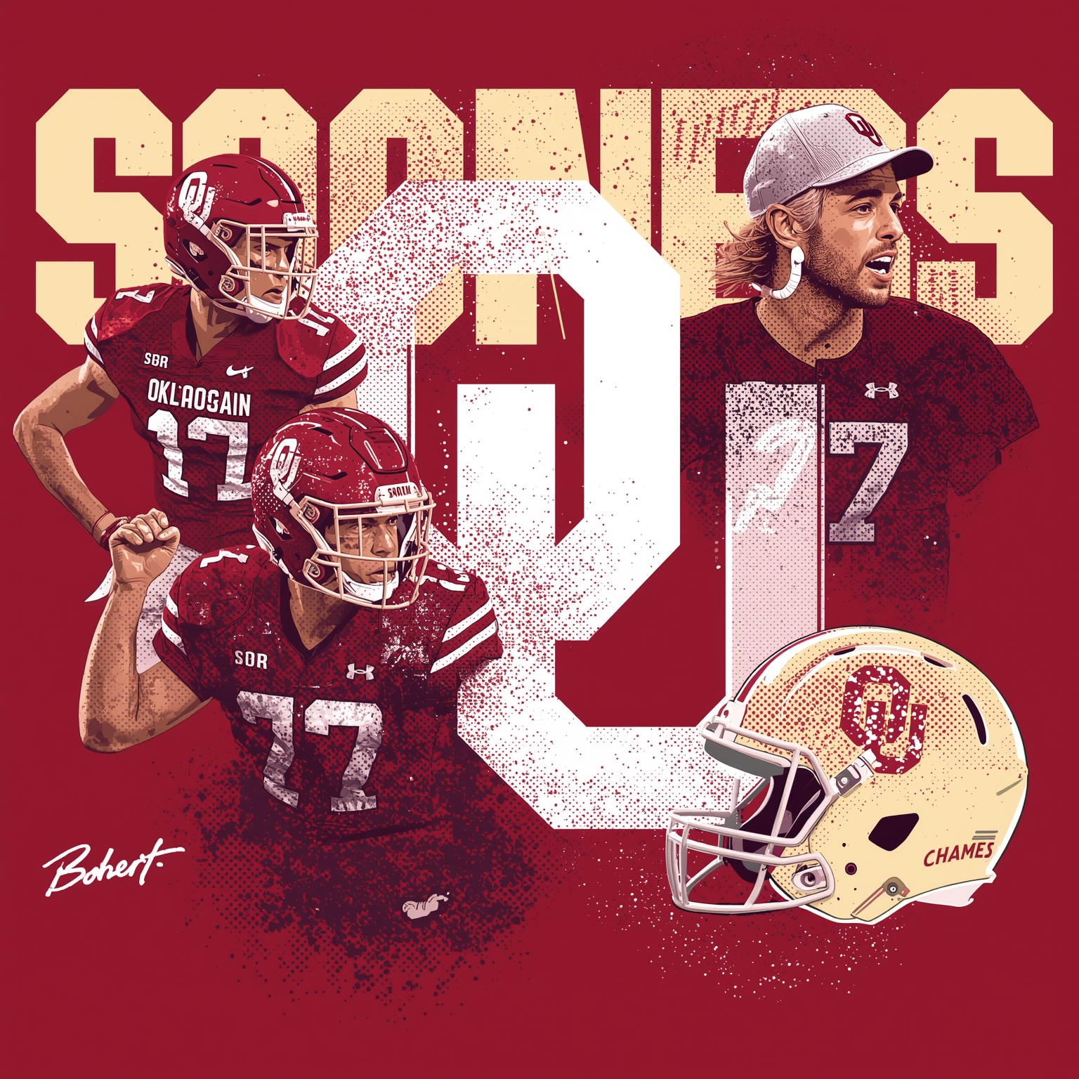 Sooners Gear Up Across Baseball, Basketball & Football - painting of Oklahoma Sooners baseball, basketball, football, softball venue