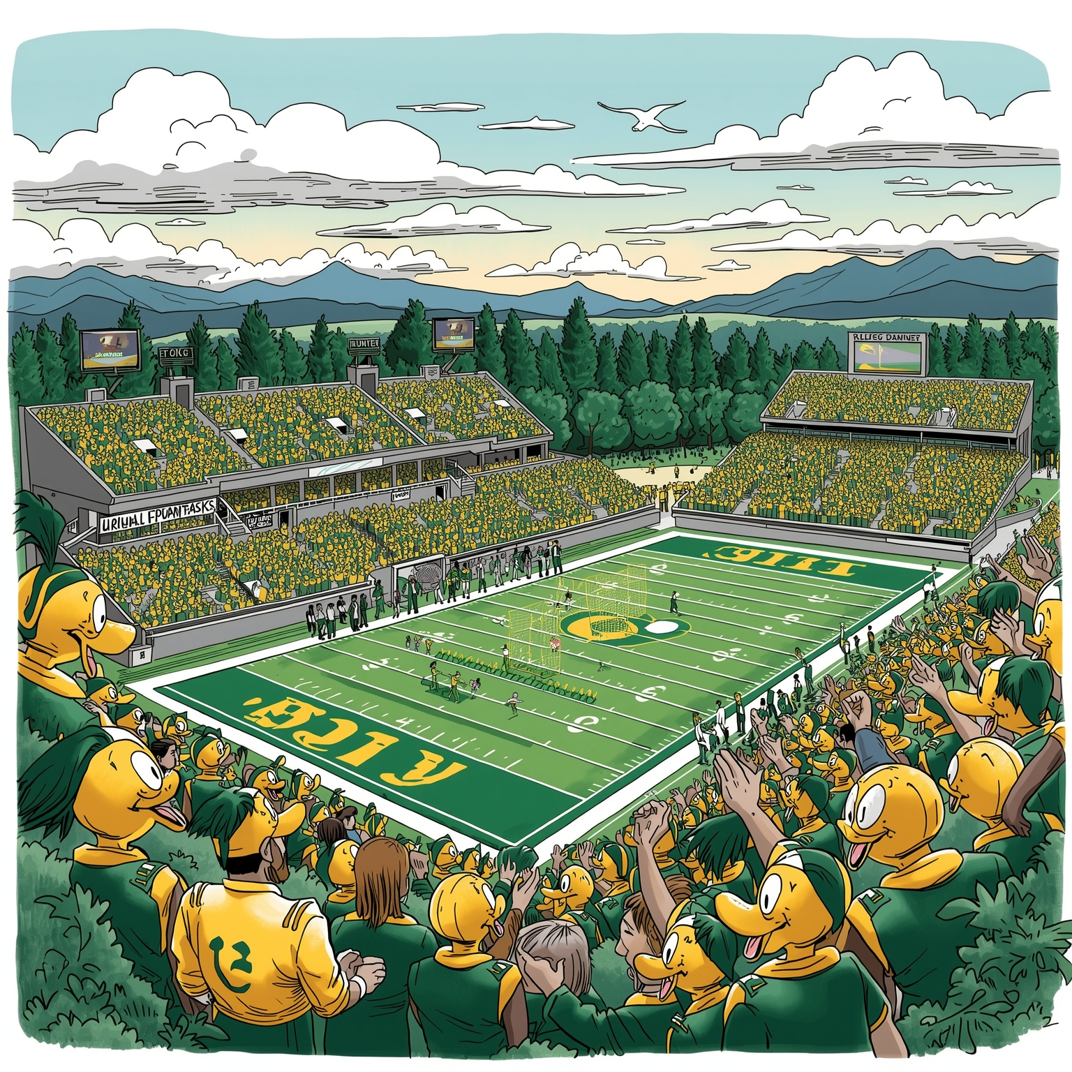 Ducks' Draft Stock Soars and March Madness Scenarios - painting of Oregon Ducks football,basketball venue