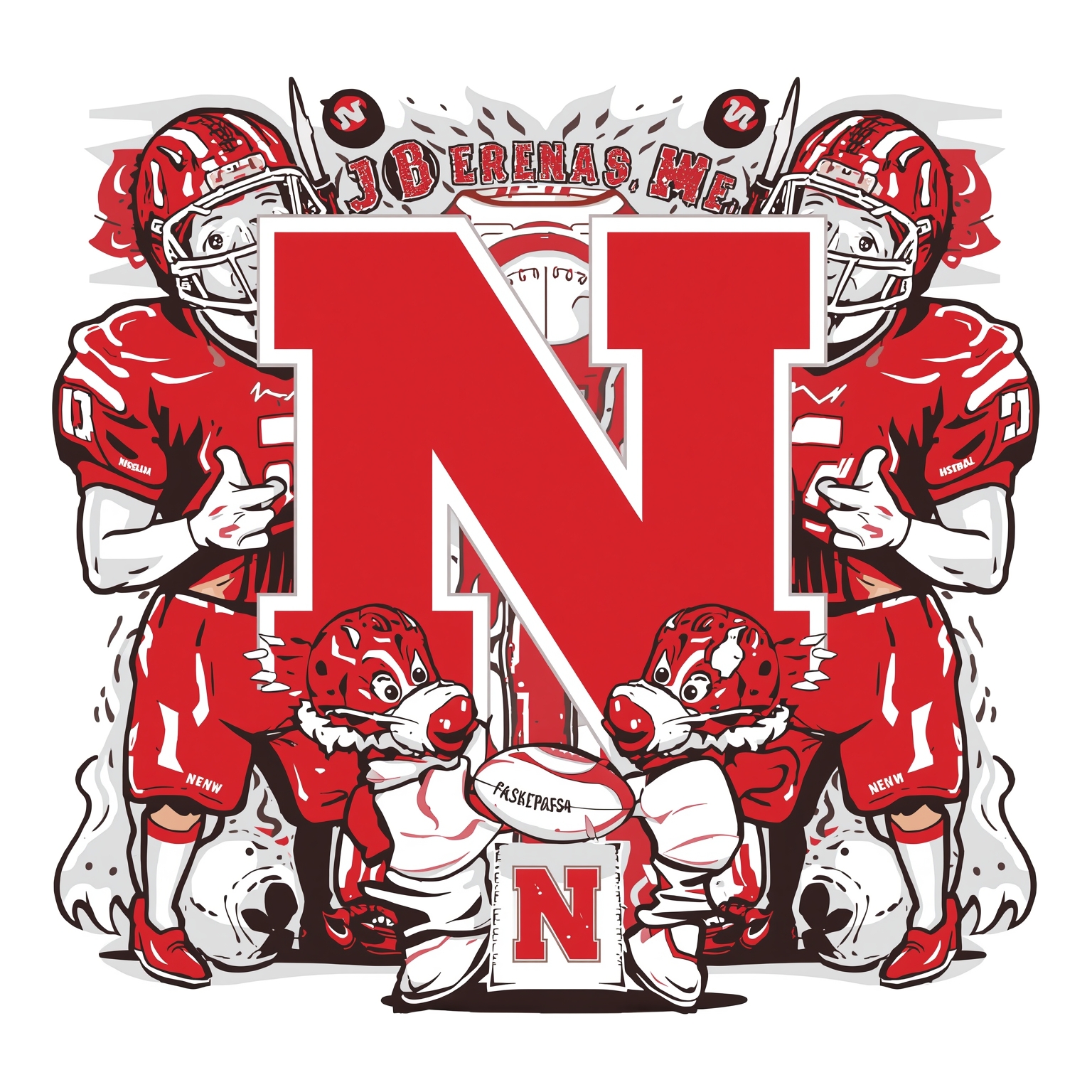 Nebraska’s Football Fumbles and Basketball Bounce Back - painting of Nebraska Cornhuskers football,basketball venue
