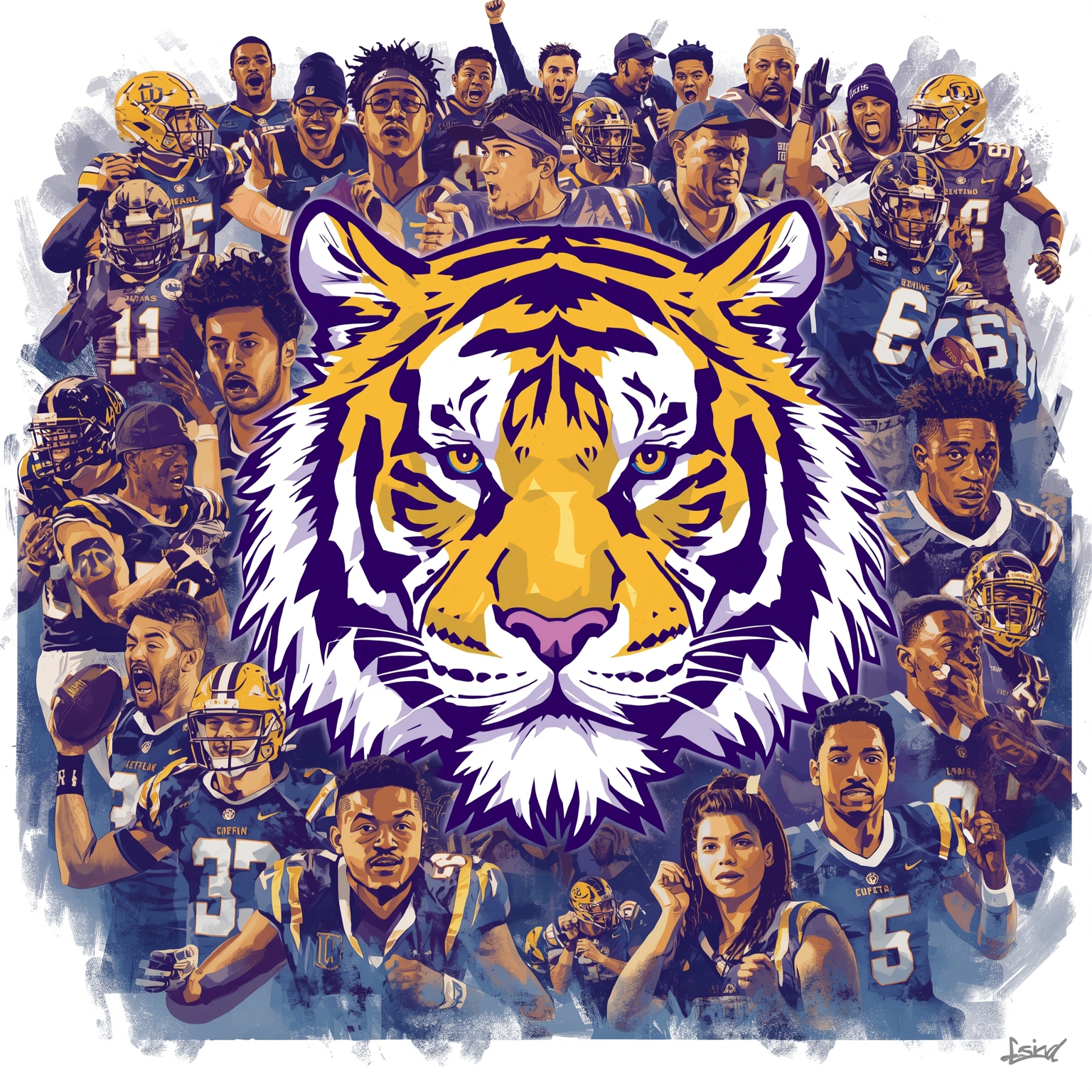 LSU Tigers: Top Recruits and Season Finale Showdown - painting of LSU Tigers football,basketball venue