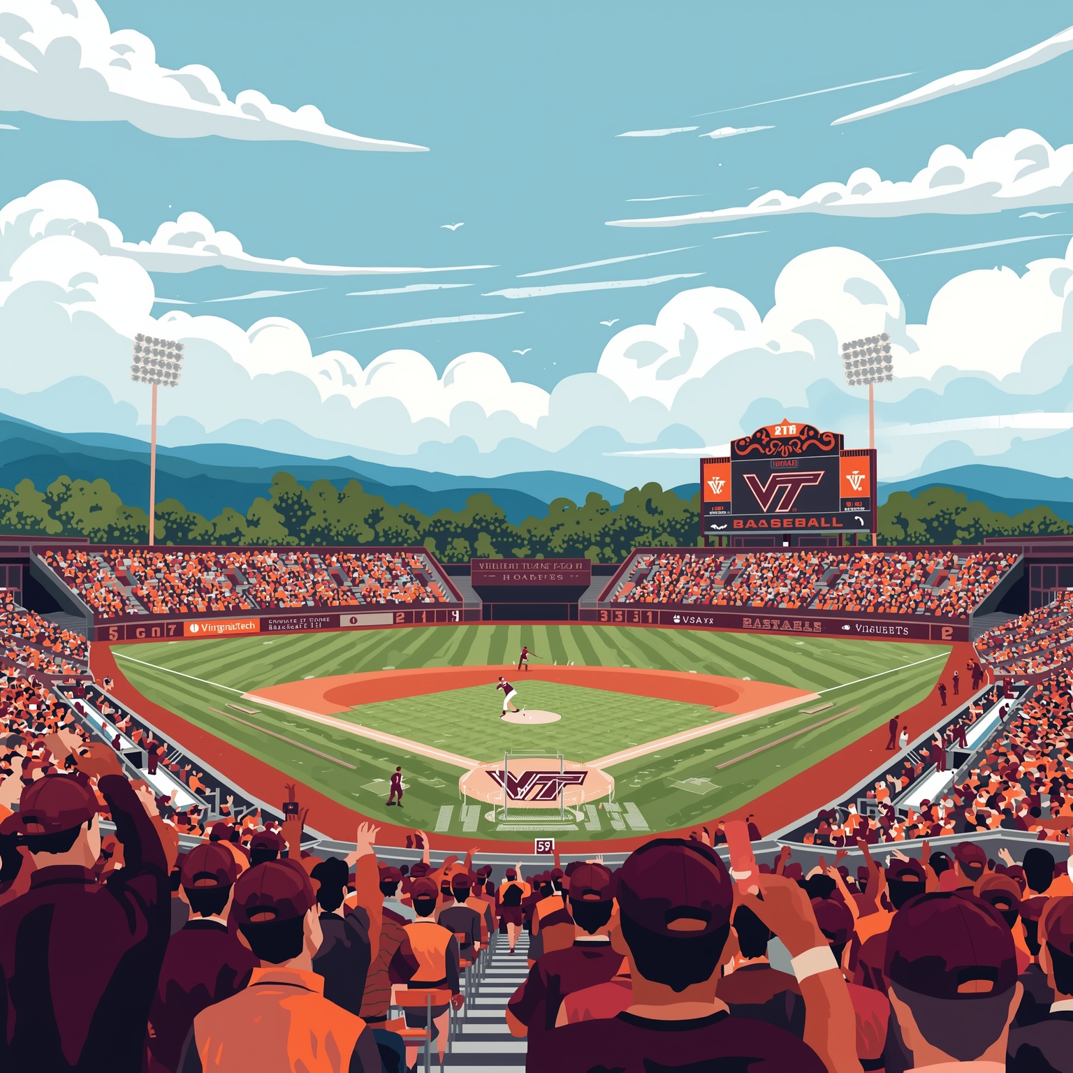 Virginia Tech: From Baseball Diamond to March Madness Court - painting of Virginia Tech Hokies basketball, baseball venue