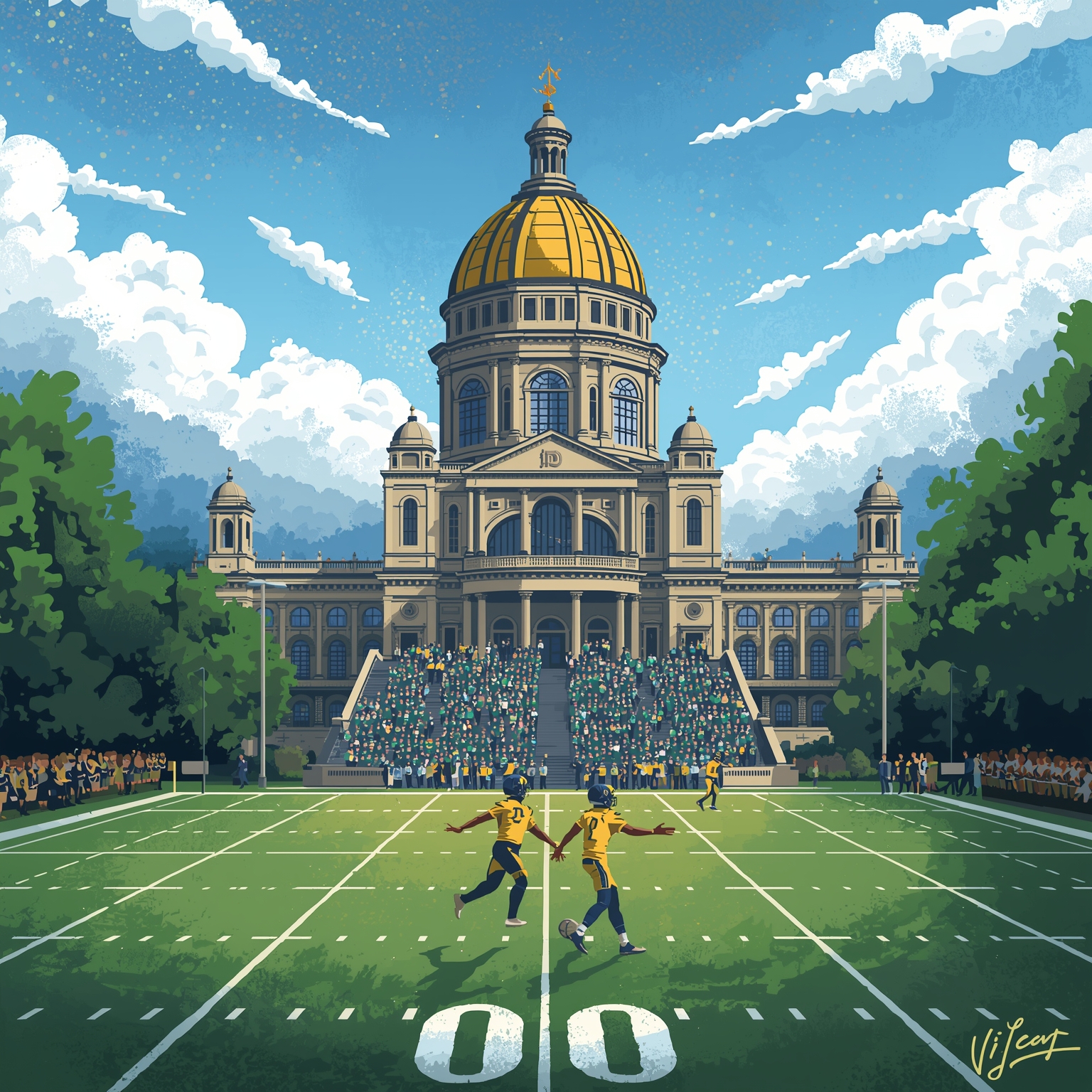 Notre Dame’s Jersey Retirement Conundrum - painting of Notre Dame Fighting Irish football venue