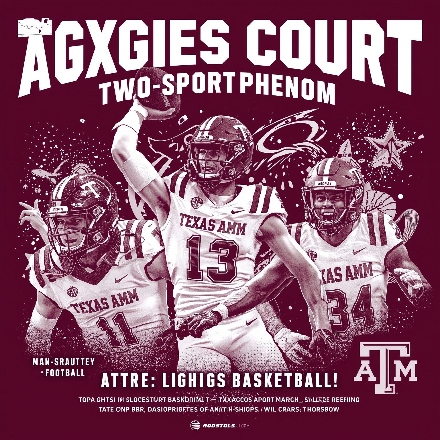 Aggies Court Two-Sport Phenom, March Run, and Elite CB - painting of Texas A&M Aggies football, basketball venue