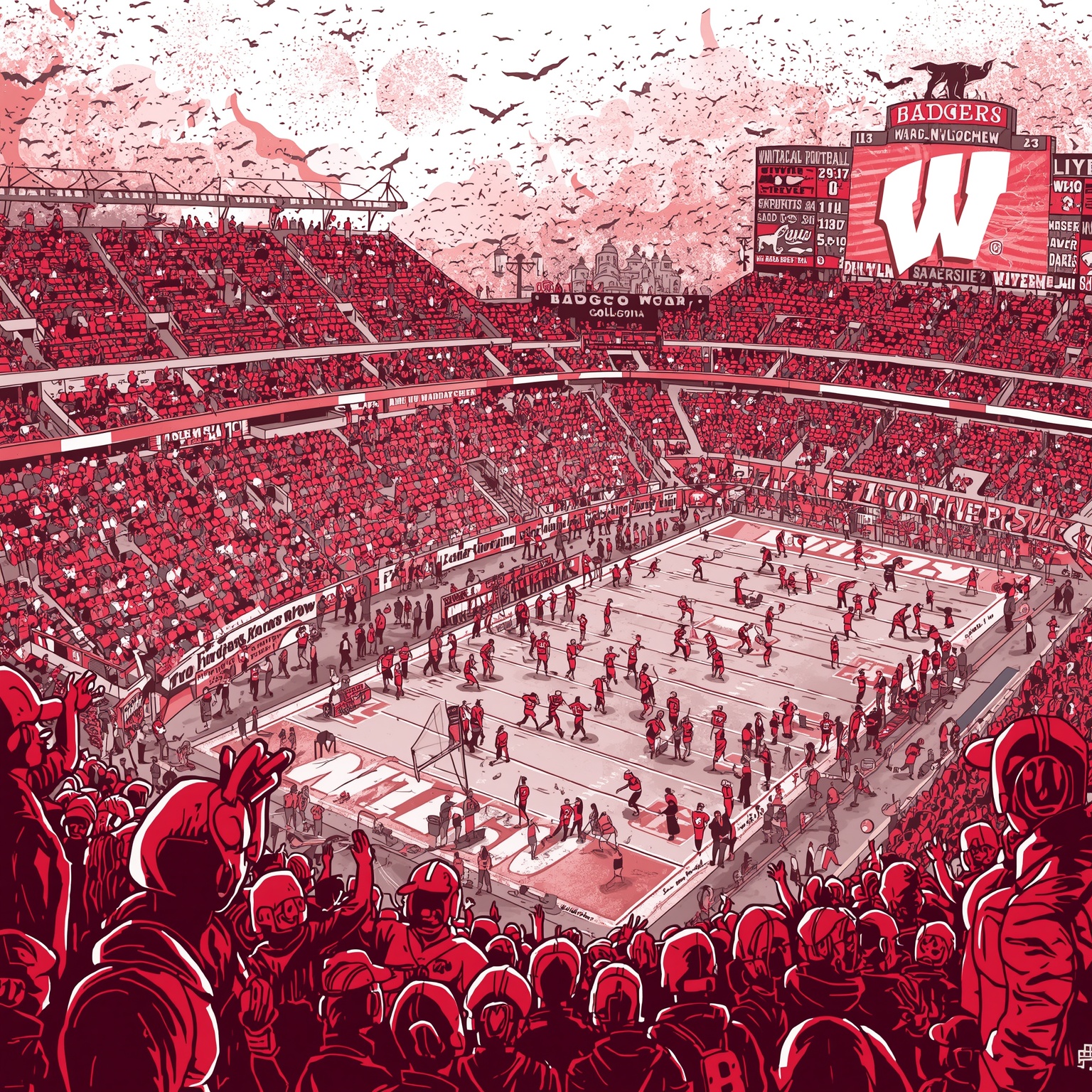 Badgers' Recruiting Frenzy and Pro Successes - painting of Wisconsin Badgers football,basketball venue