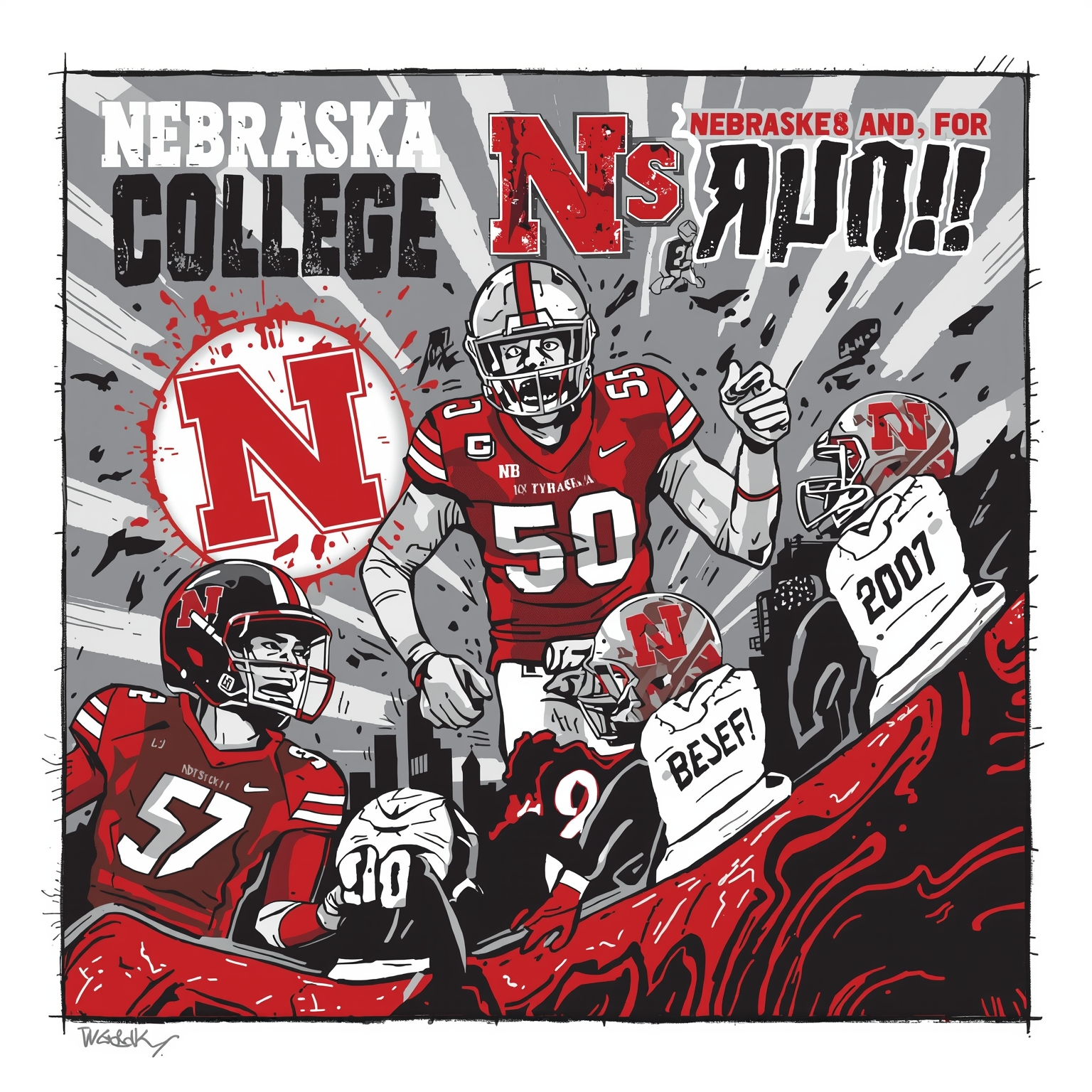 Nebraska’s Bid for First NCAA Win: Predictions & Prep - painting of Nebraska Cornhuskers basketball,football venue