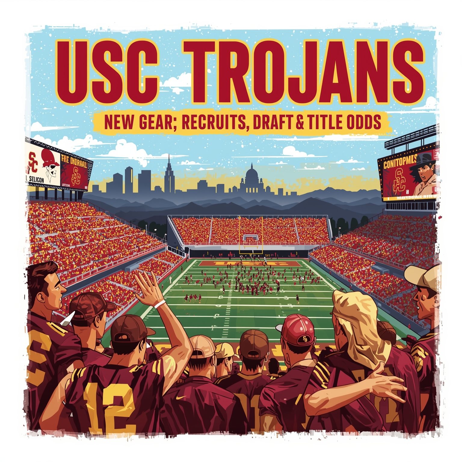 USC Trojan Buzz: New Gear, Recruits, Draft & Title Odds - painting of USC Trojans football,basketball venue