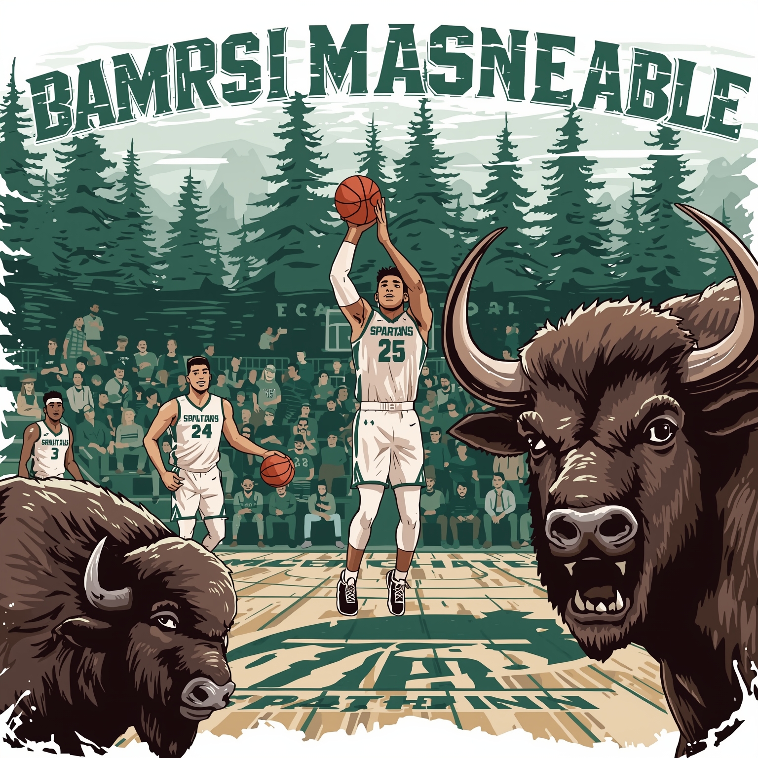 March Madness Showdown: Spartan Fears vs. Bison Roar - painting of Michigan State Spartans basketball venue