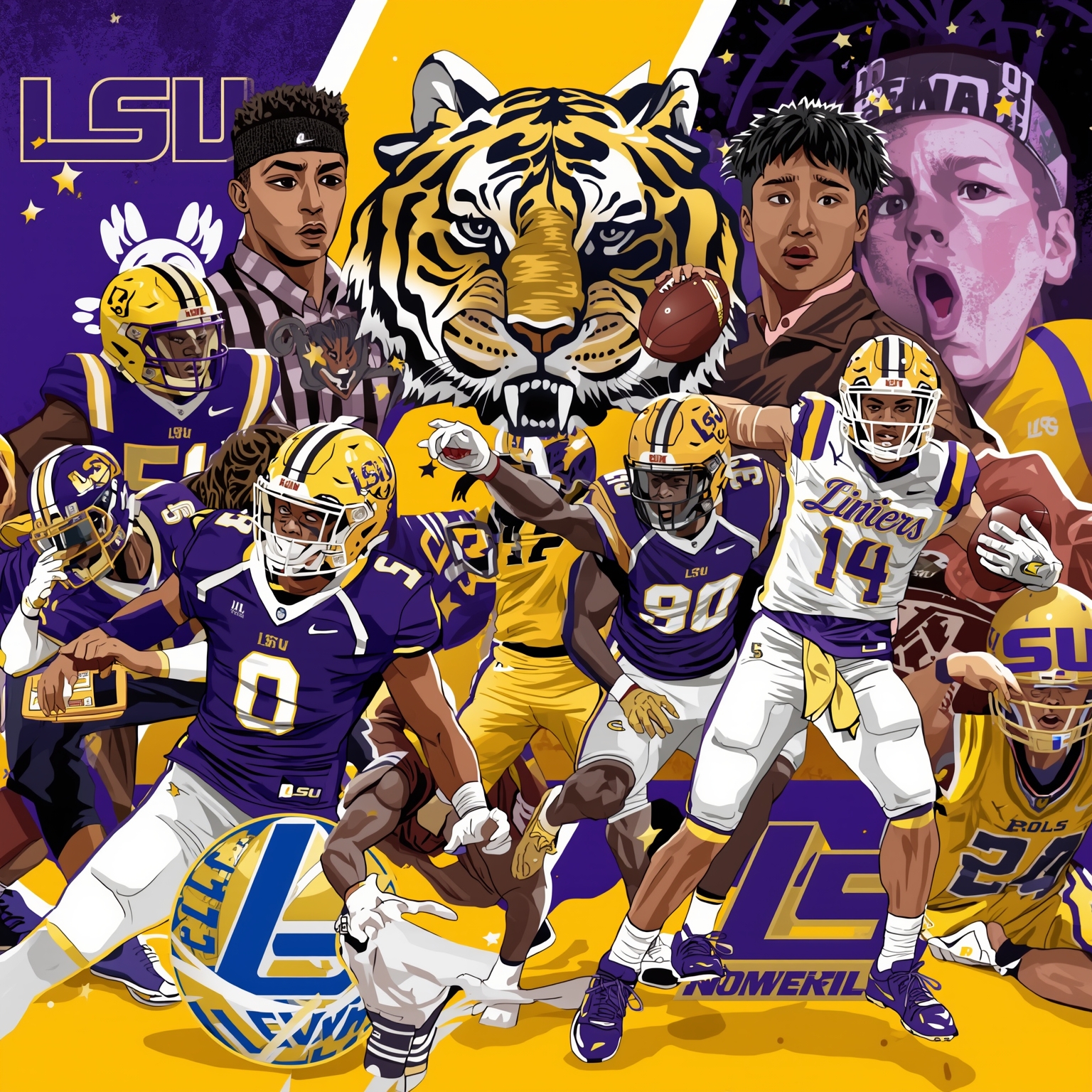 LSU Recruiting Frenzy Meets NCAA Basketball Spotlight - painting of LSU Tigers football, basketball venue