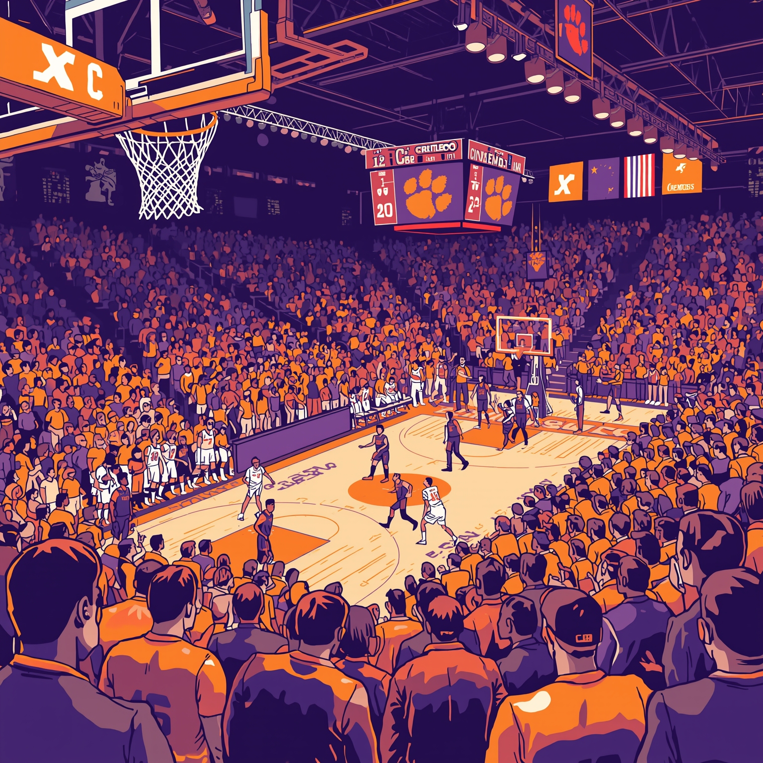 Inside Clemson’s High-Stakes NCAA Opener vs. Iowa - painting of Clemson Tigers basketball venue