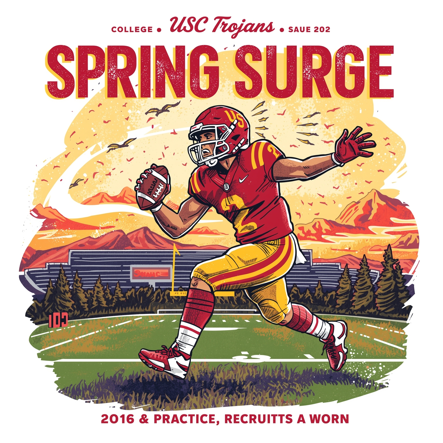 USC Trojans Spring Surge: Practice, Recruits & Odds - painting of USC Trojans football venue