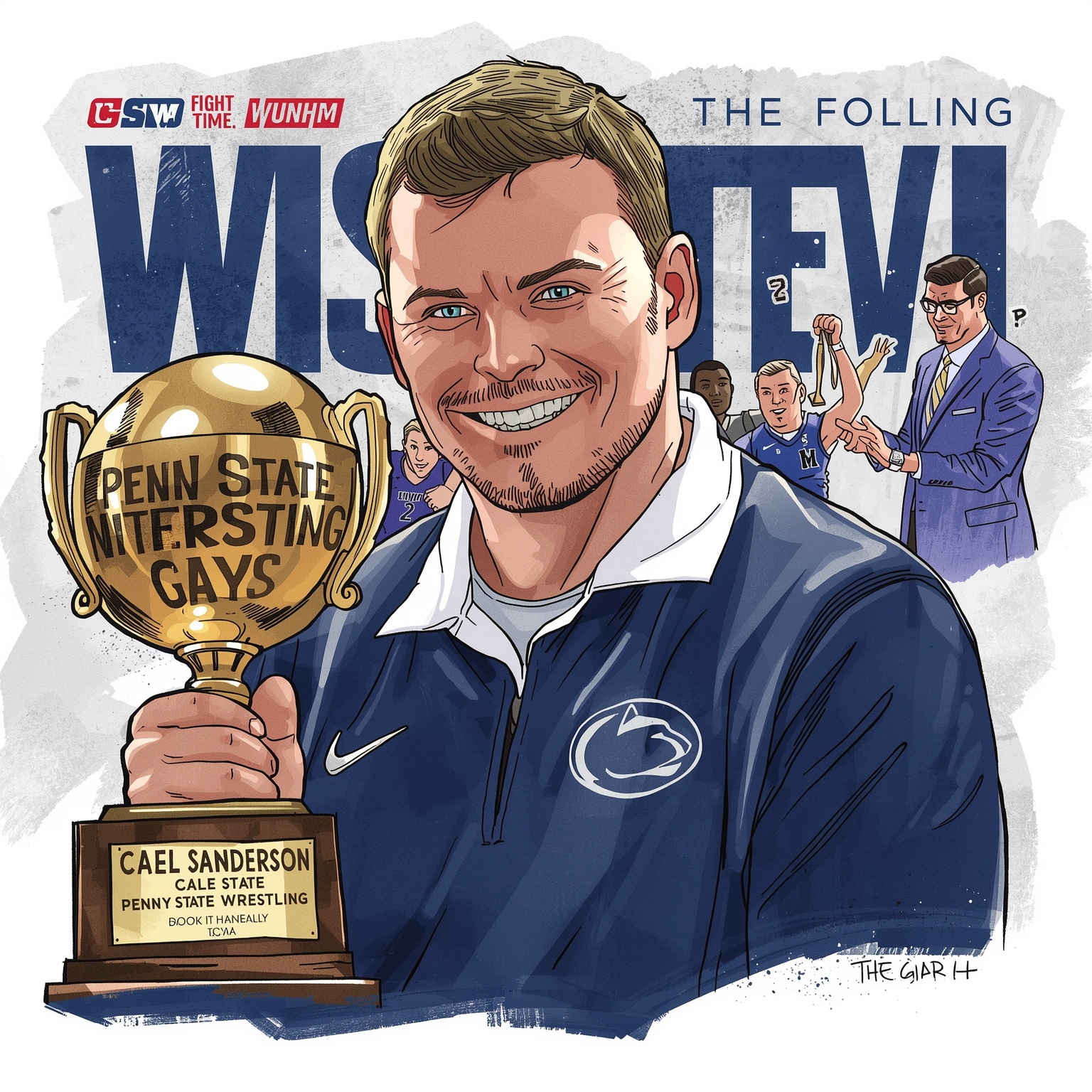 Rule-Abiding Penn State Dominates Fifth Straight Title - painting of Penn State Nittany Lions https://www.si.com/college/pennstate/wrestling/we-follow-the-rules-penn-state-wrestling-cael-sanderson-says-after-ncaa-title?utm_source=RSS venue
