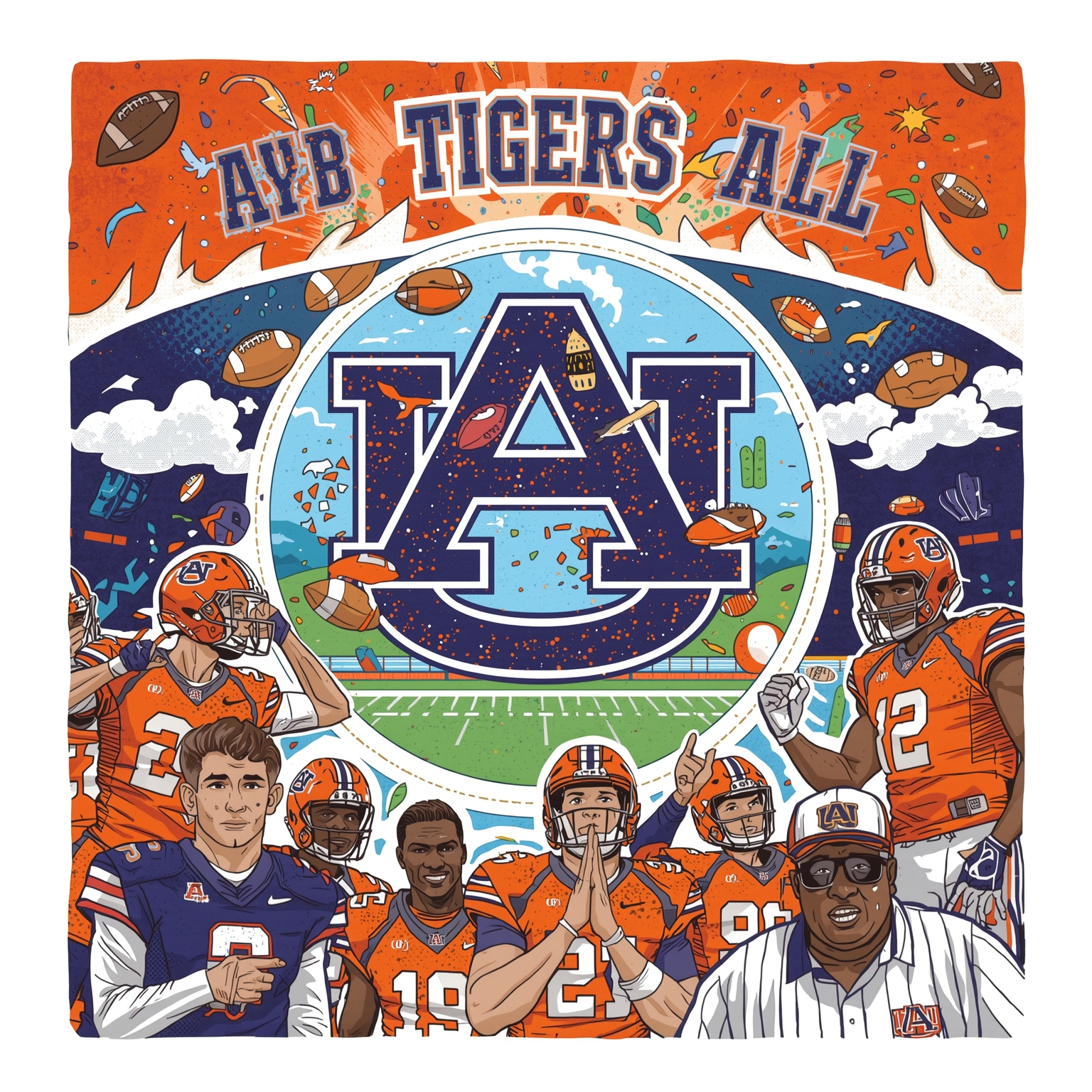 Auburn’s Fresh Faces and Fickle Fortunes - painting of Auburn Tigers football, baseball venue
