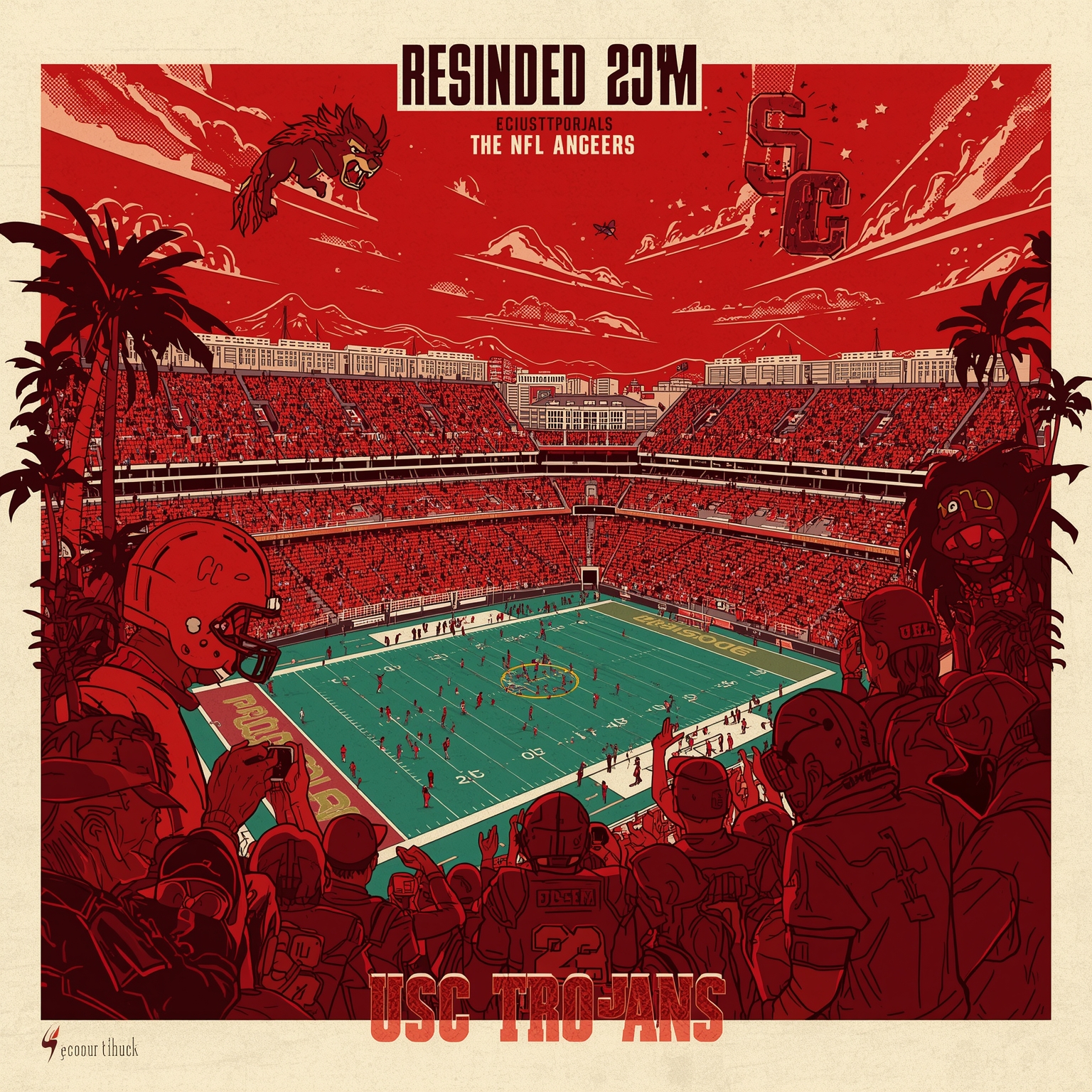 USC Trojans: From Elite Recruits to NFL Trade Buzz - painting of USC Trojans football venue