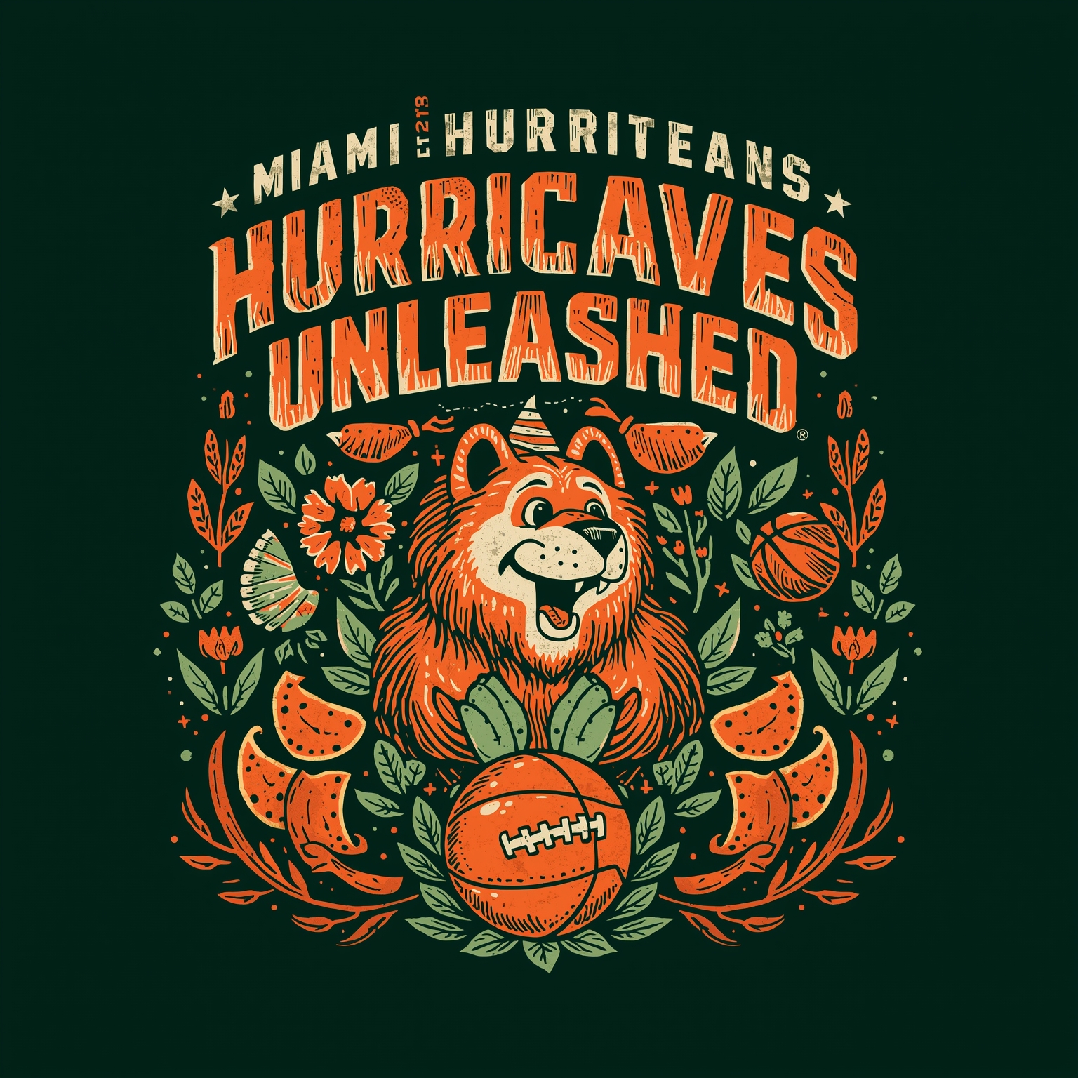 Miami Hurricanes Unleashed: From Court to Chicken Tenders - painting of Miami Hurricanes basketball, football, baseball venue