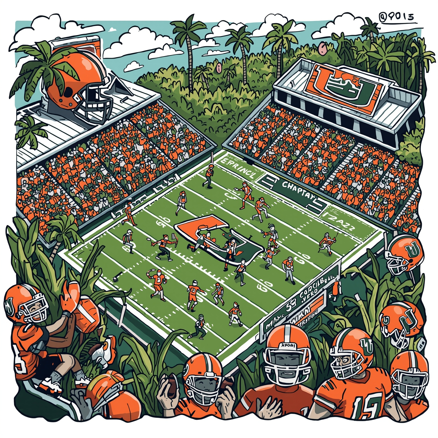 Miami Hurricanes Spring Practice to NFL Draft Frenzy - painting of Miami Hurricanes football venue