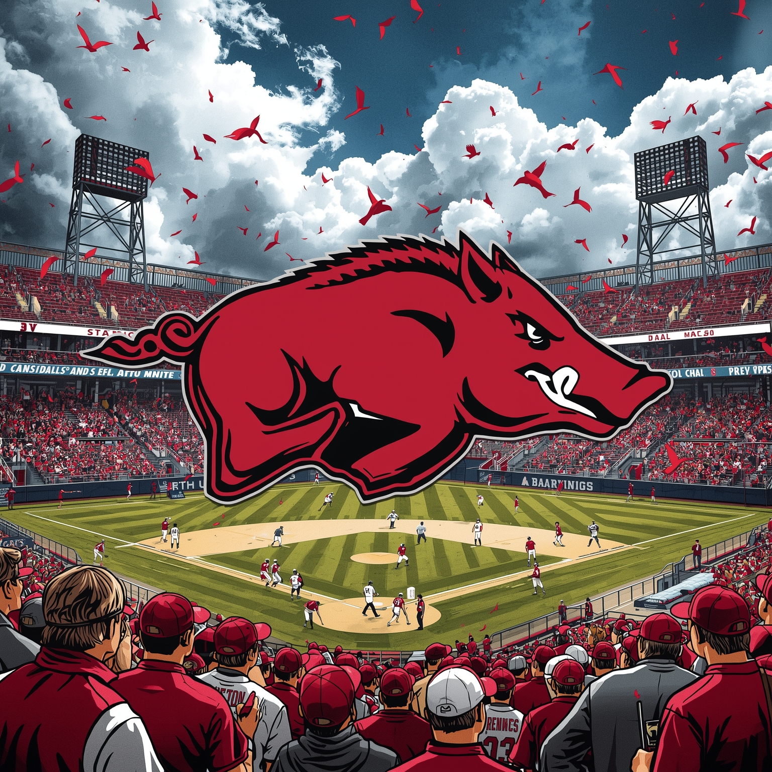 Hogs vs. 'Zona: Sweet 16 Tactics & Midweek Baseball Chaos - painting of Arkansas Razorbacks basketball, baseball venue