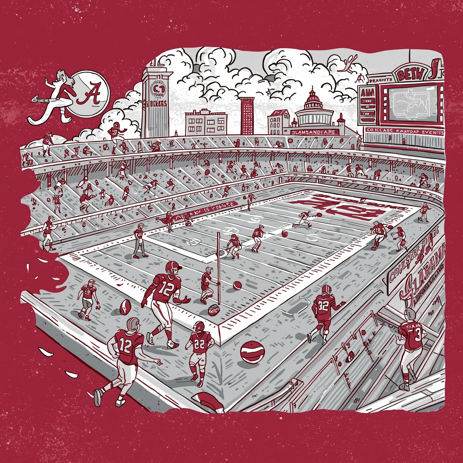 Inside Alabama’s Next-Gen: Coaches, Corners & Softball - painting of Alabama Crimson Tide football, softball venue