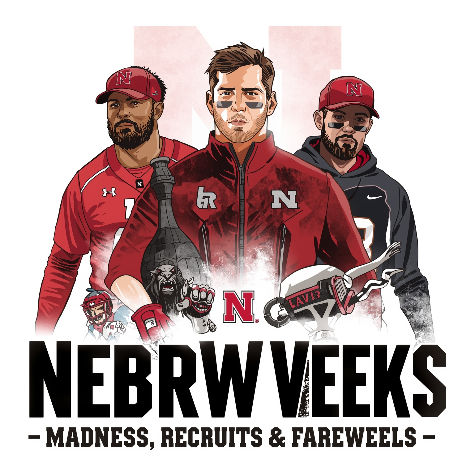 Nebraska Athletics Roundup: Madness, Recruits & Farewells - painting of Nebraska Cornhuskers basketball, football venue