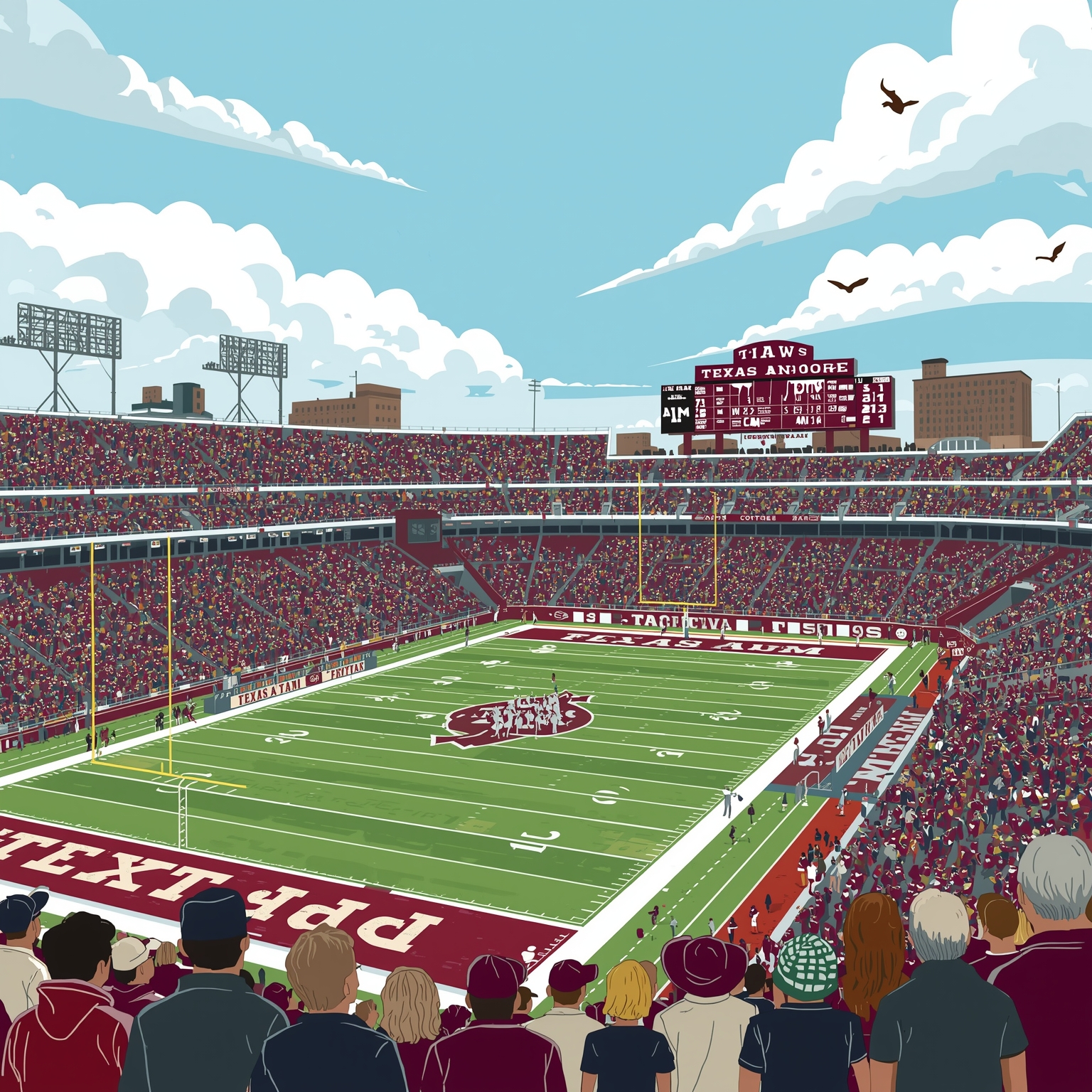 Springing into Aggieland: Texas A&M’s Offseason Odyssey - painting of Texas A&M Aggies football venue