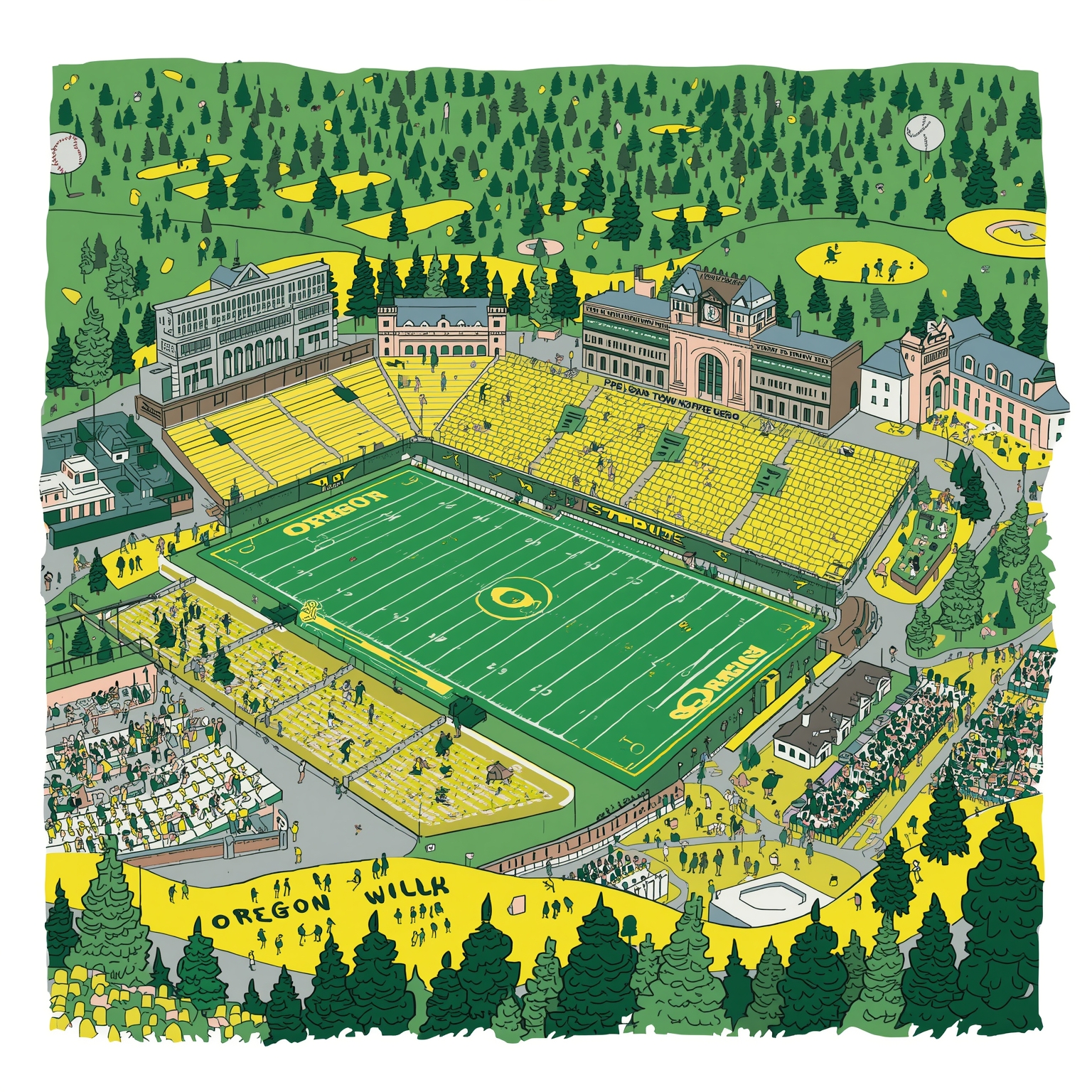 Oregon Ducks: Ranks, Visits, Weak Spots & Recruiting Wars - painting of Oregon Ducks baseball, football venue