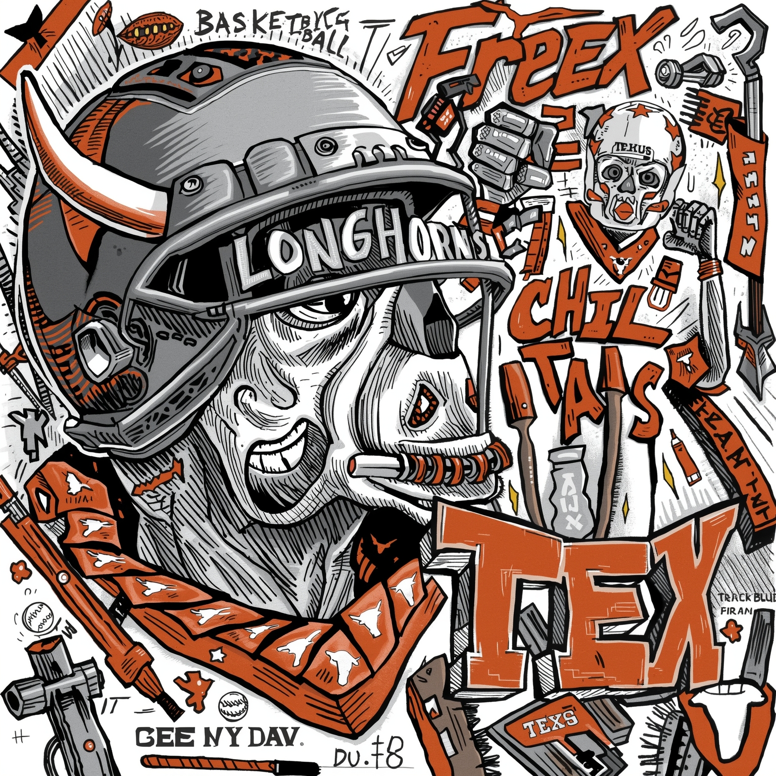 Longhorns' Frenzy: Basketball, Softball & Baseball Drama - painting of Texas Longhorns basketball, softball, baseball venue
