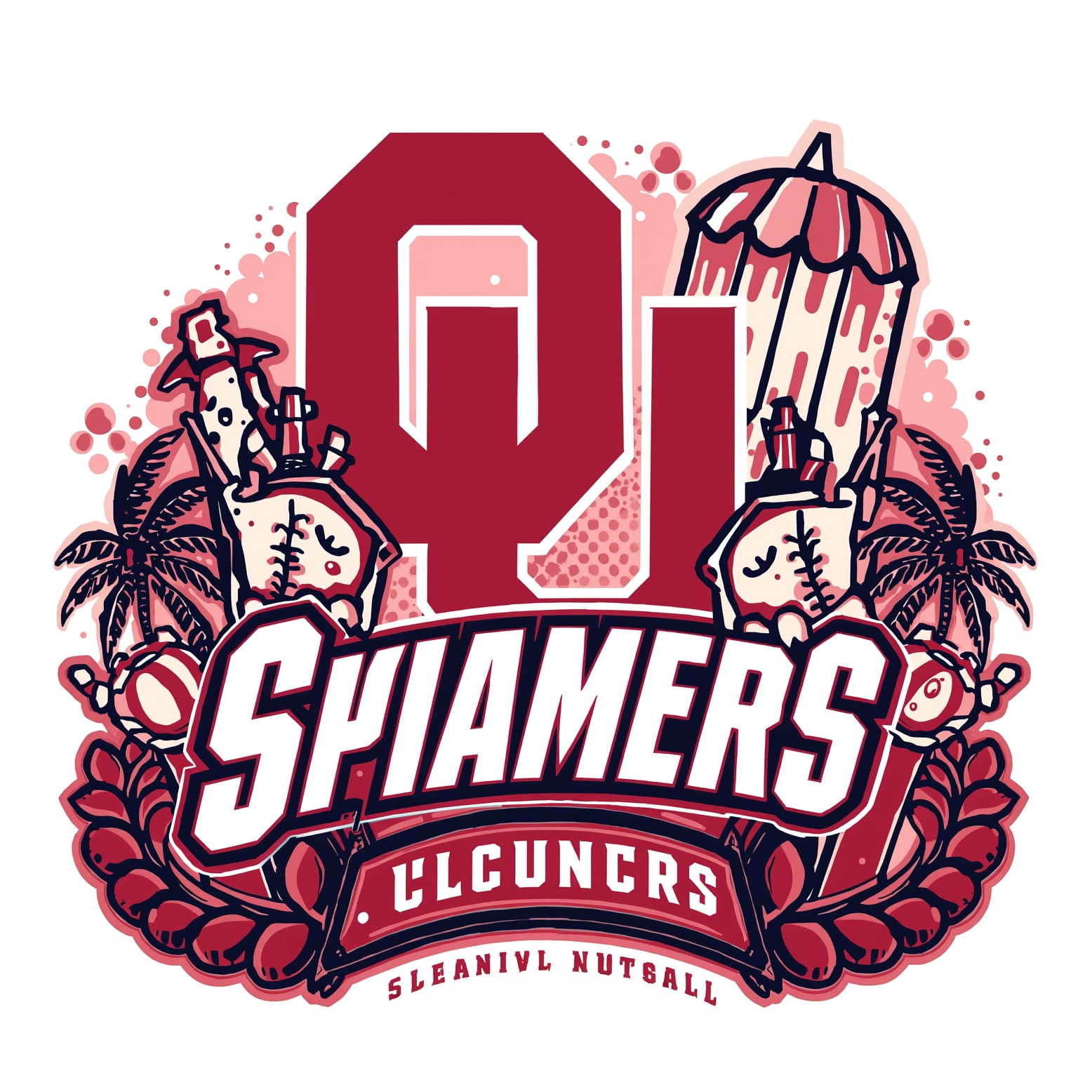 Oklahoma Sports Roundup: Courts, Gridirons, and Diamonds - painting of Oklahoma Sooners football,basketball,softball venue
