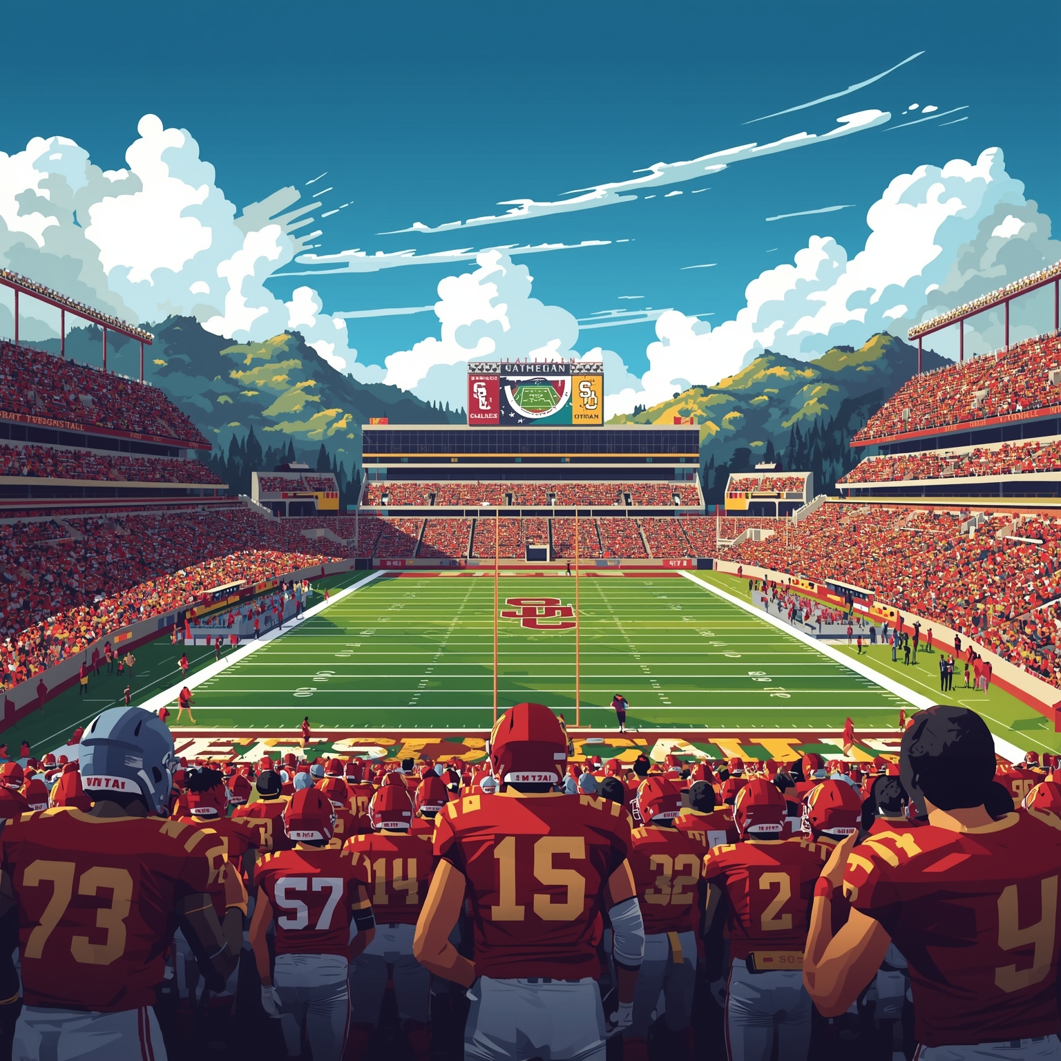 From Campus to NFL: USC's Draft and Recruiting Frenzy - painting of USC Trojans football venue