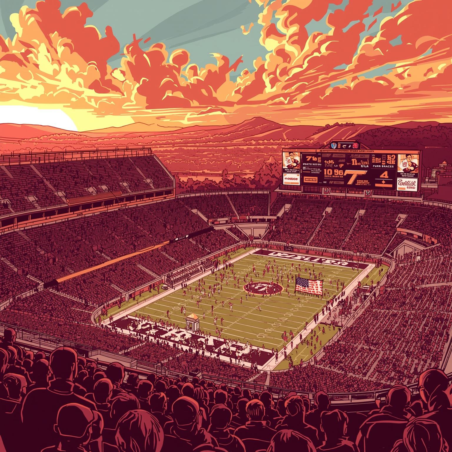 Hokies: Football Futures, Recruiting & Baseball Bust - painting of Virginia Tech Hokies football, baseball venue