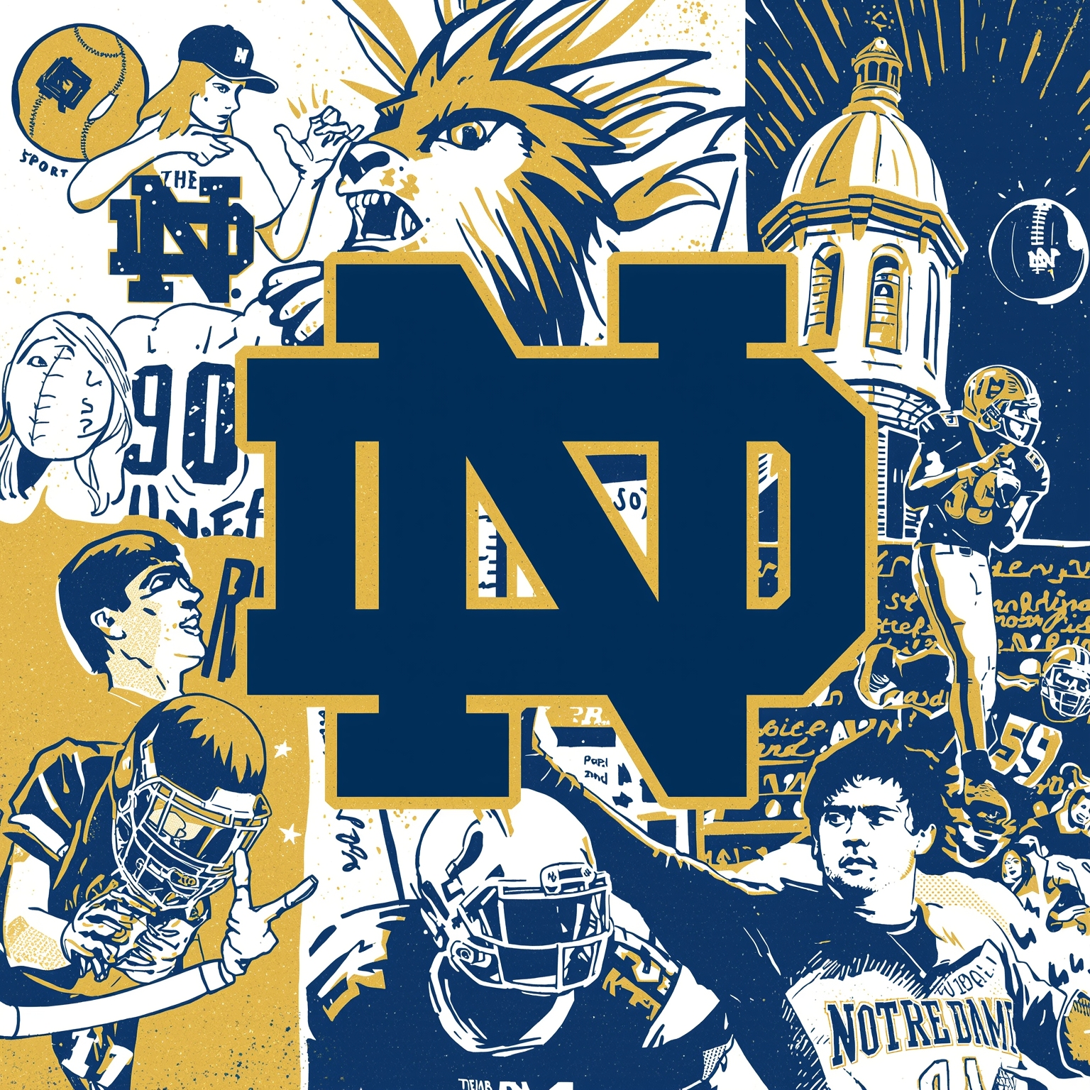 Notre Dame: RB Dynasties and Baseball Setbacks - painting of Notre Dame Fighting Irish football, baseball venue