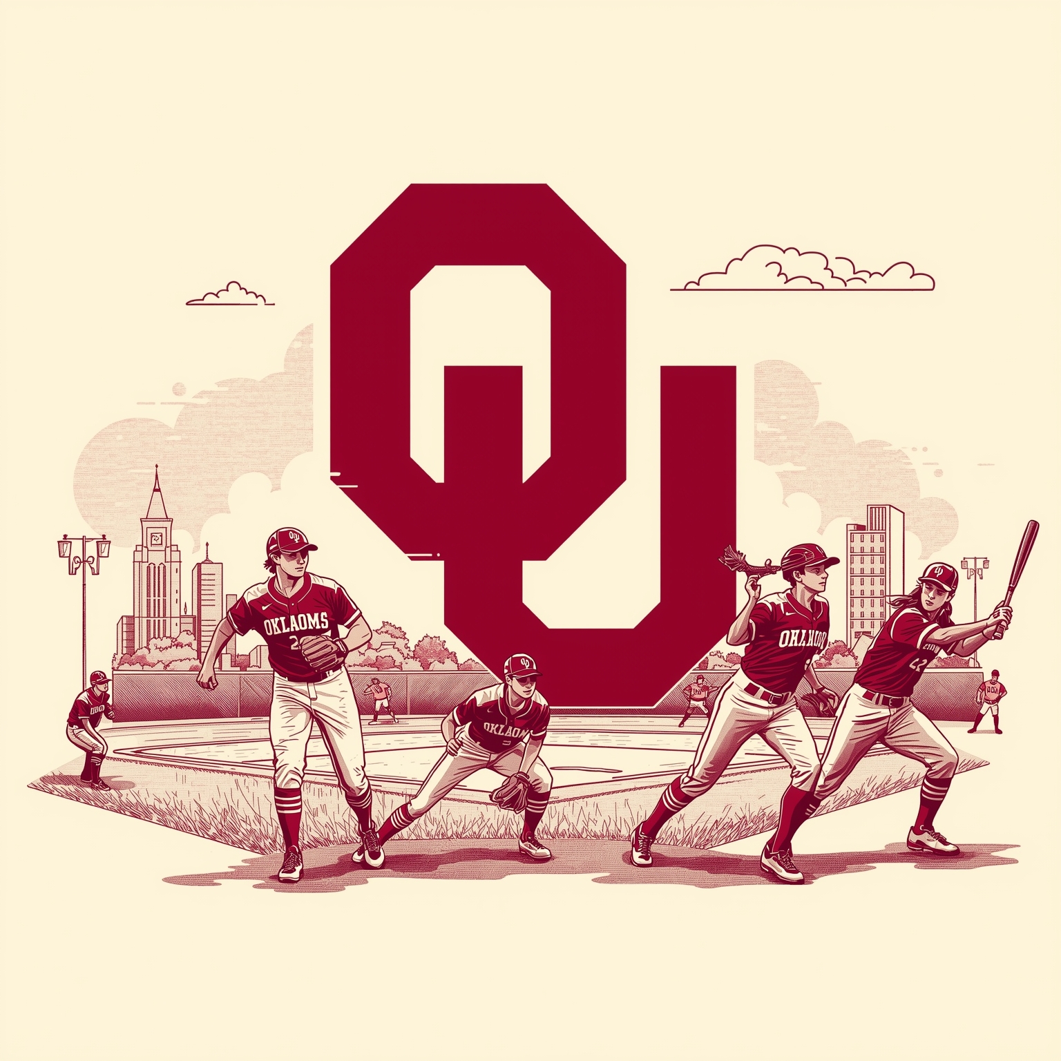 Sooners Soar: Recruits, Coaching Shifts & Softball - painting of Oklahoma Sooners softball, football venue