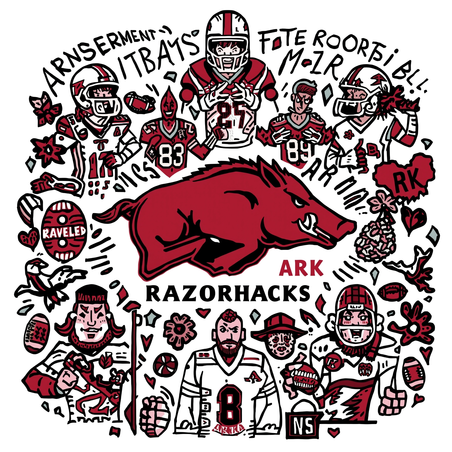 Arkansas Razorbacks: Big Moves Across Courts and Fields - painting of Arkansas Razorbacks football,basketball venue
