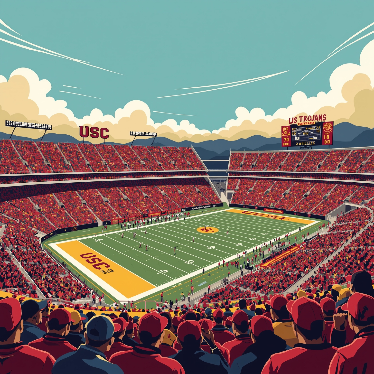 USC Trojans: Recruitment Flips, NFL Buzz & Playoff Drive - painting of USC Trojans football venue