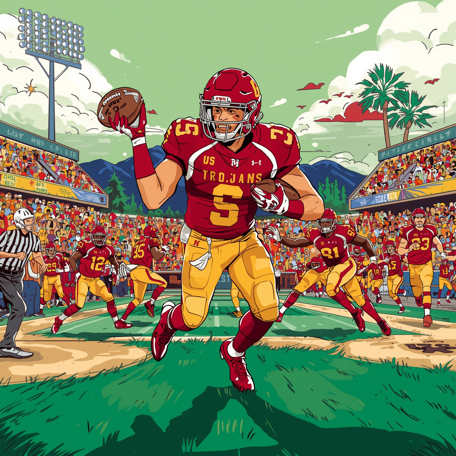 USC Trojans: Spring Drills to Diamond Domination - painting of USC Trojans football,baseball venue