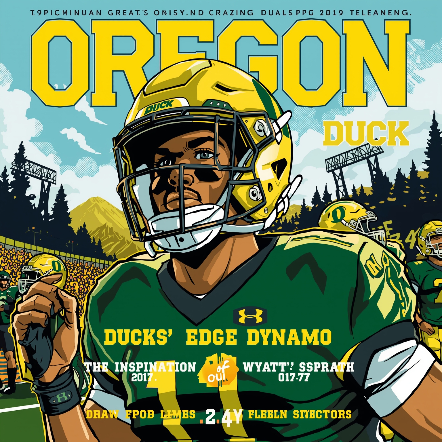 Ducks’ Edge Dynamo: Wyatt’s Spring Growth - painting of Oregon Ducks football venue