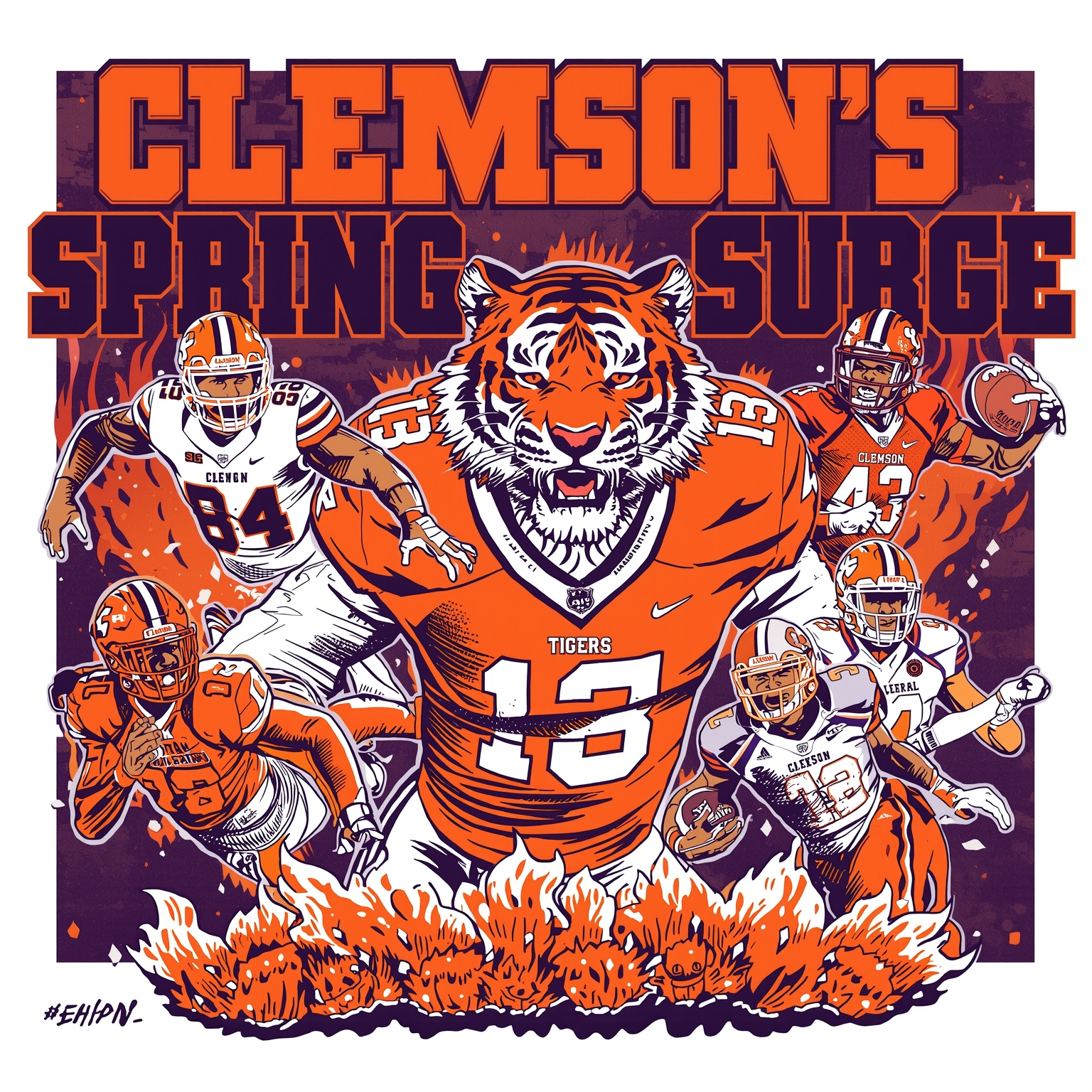 Clemson’s Spring Surge: From Grid Iron Gains to All-Star Glory - painting of Clemson Tigers football, basketball venue