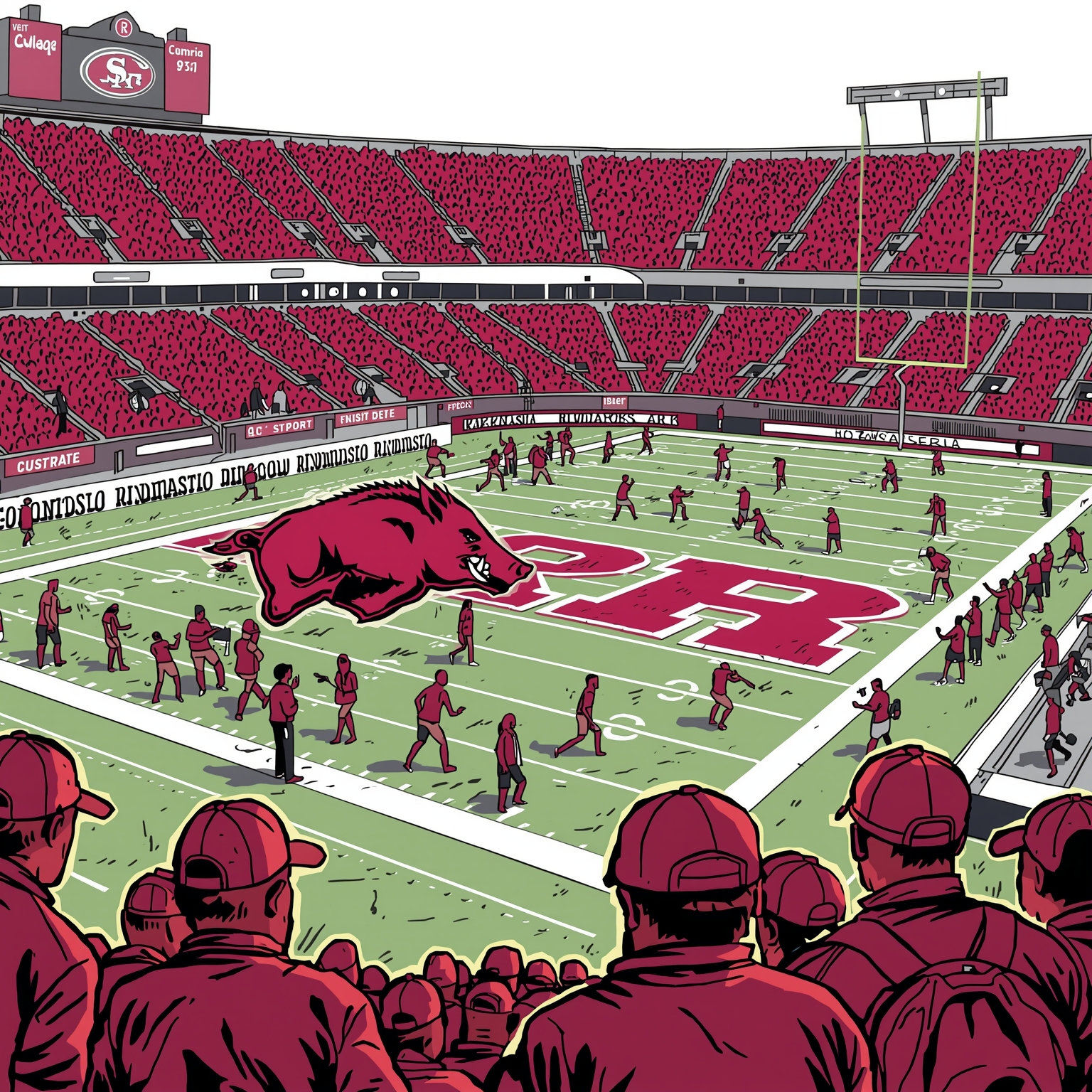 Razorbacks' Ups and Downs: Acuff, QBs & Coaching Chaos - painting of Arkansas Razorbacks basketball, football venue