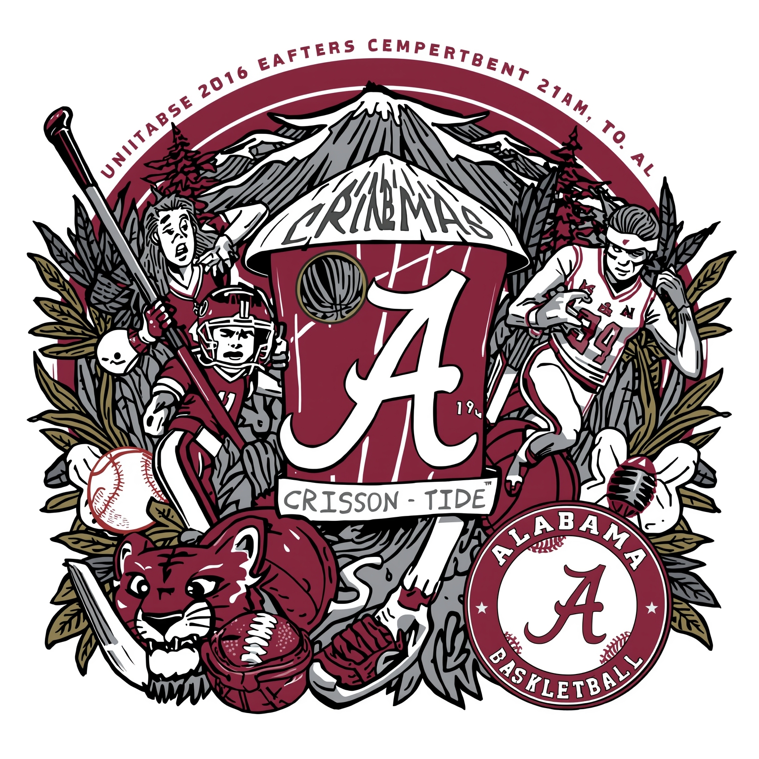 Alabama Athletics: Gymnastics, Golf, Softball & Basketball - painting of Alabama Crimson Tide golf, softball, basketball venue