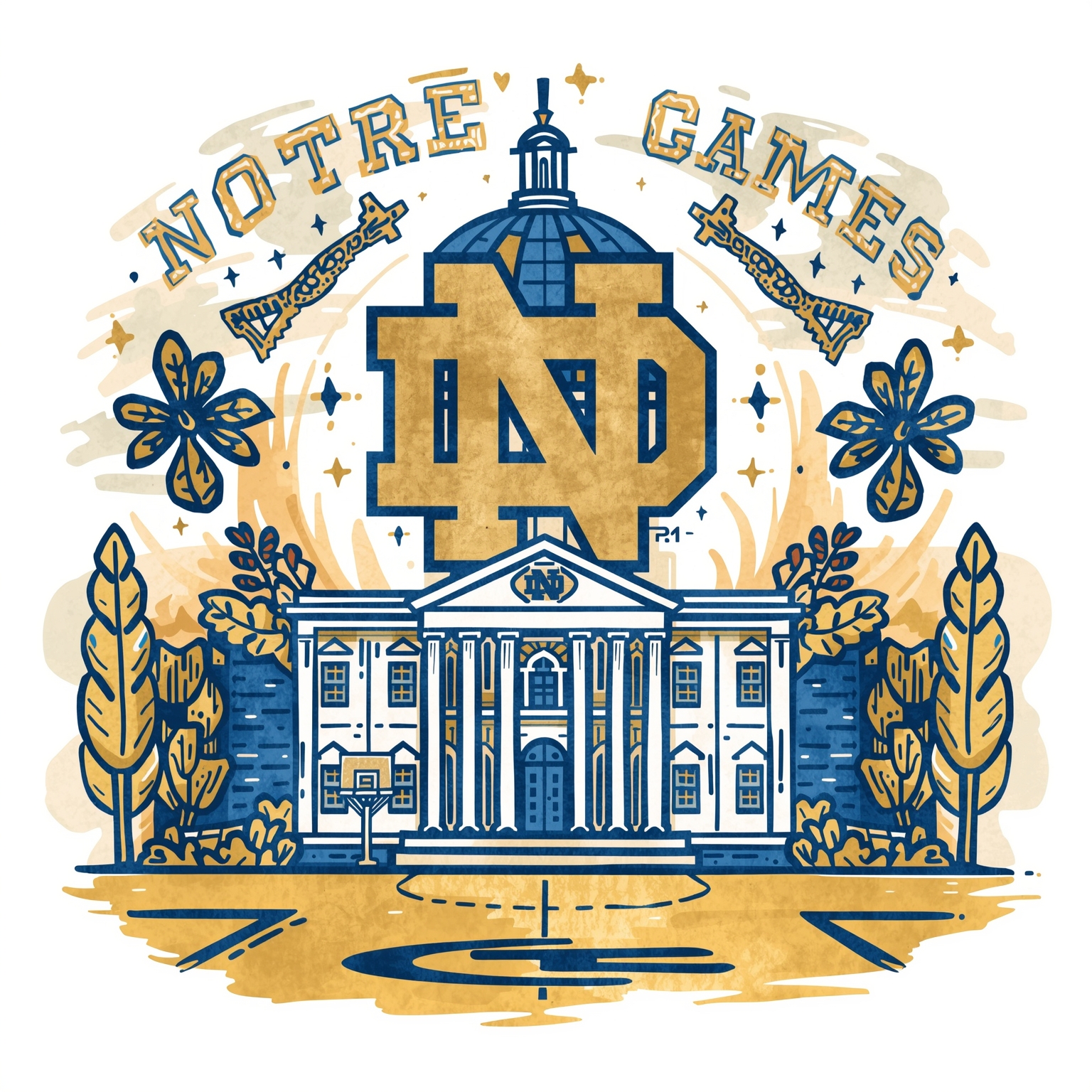 ND Stars: Hidalgo’s Defensive Reign and Prosper’s Pro Leap - painting of Notre Dame Fighting Irish basketball venue