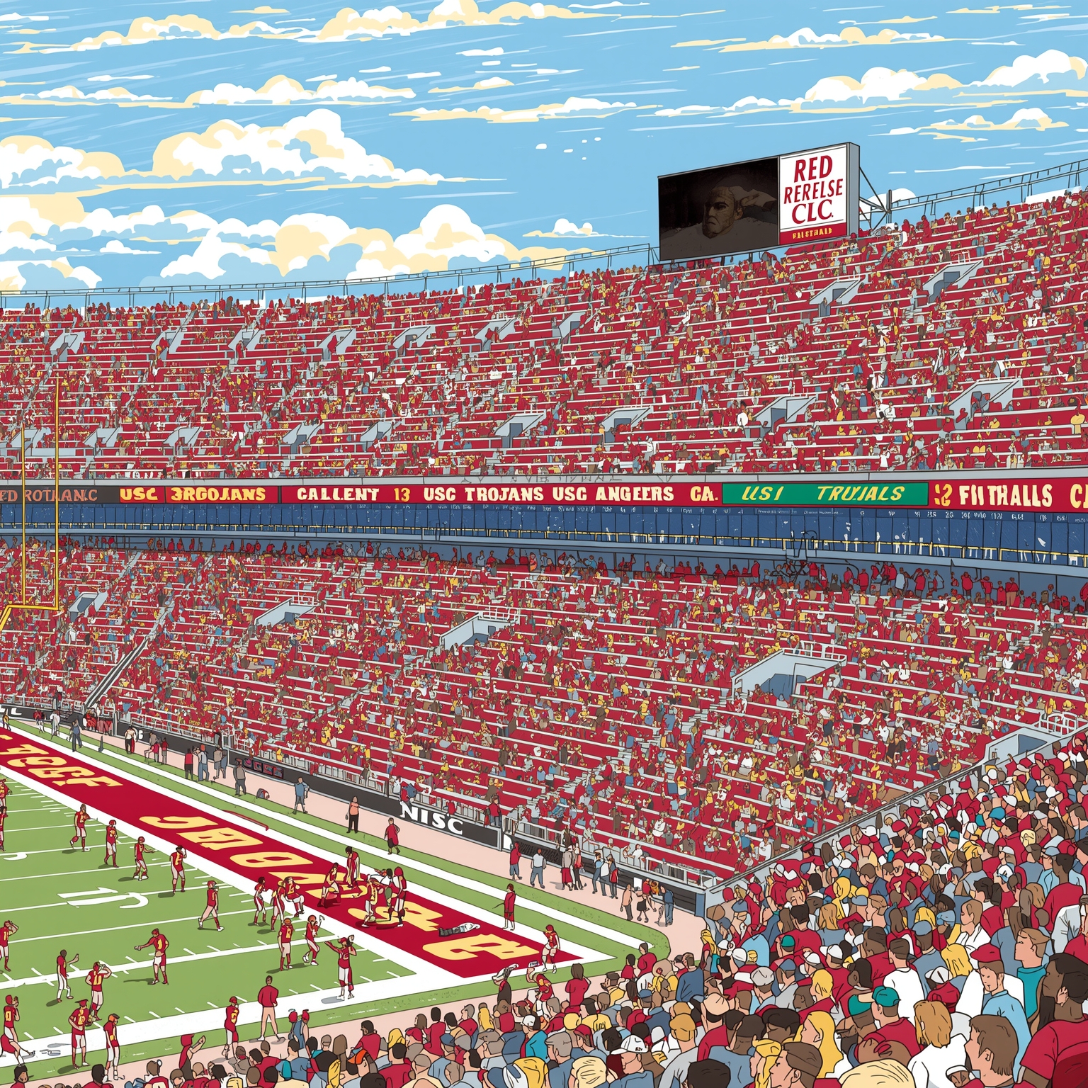 USC Trojans Face Roster Changes, Rankings and Recruits - painting of USC Trojans basketball,football venue