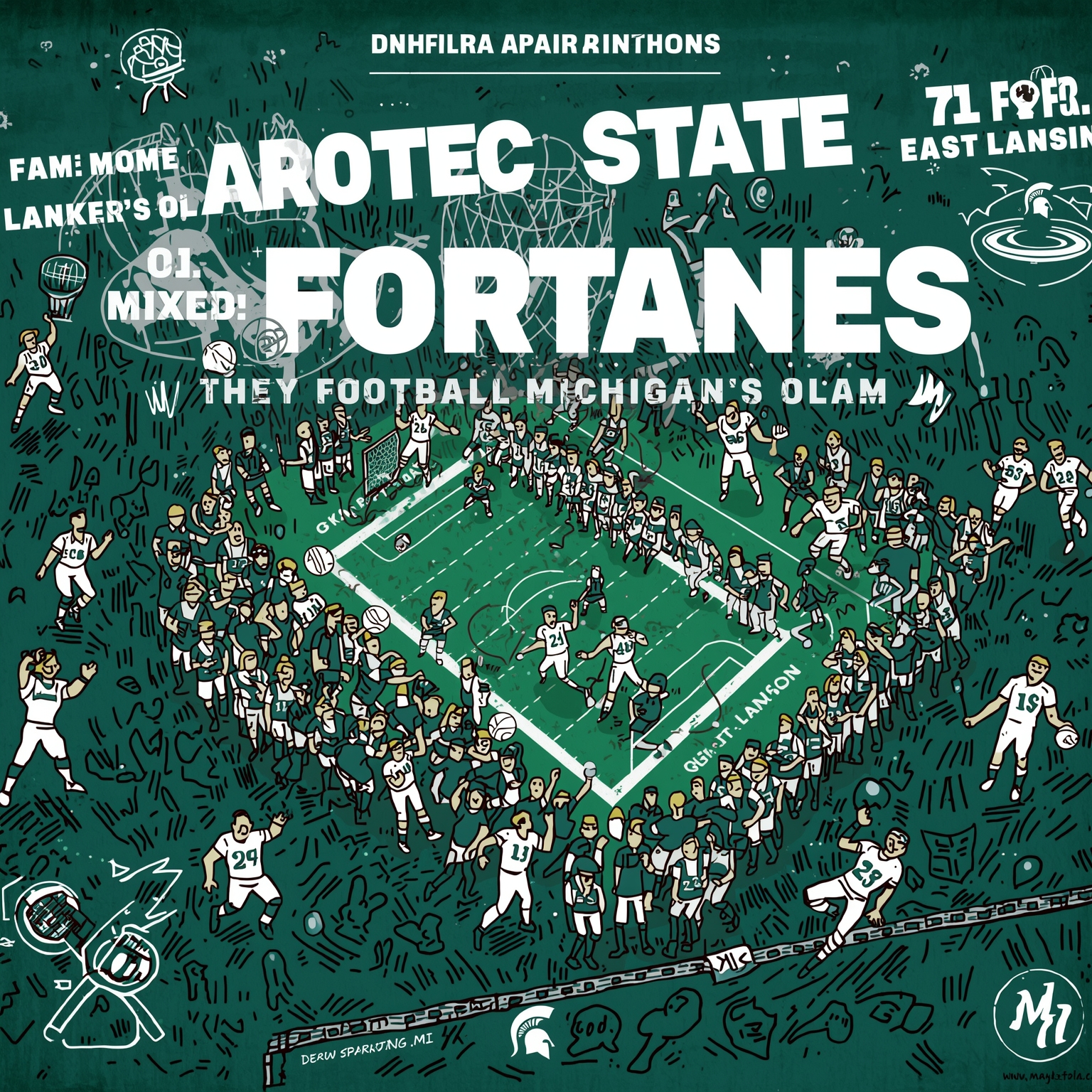 MSU’s Mixed Fortunes: From OL Bonds to Hoop Hopes - painting of Michigan State Spartans football, basketball, hockey venue