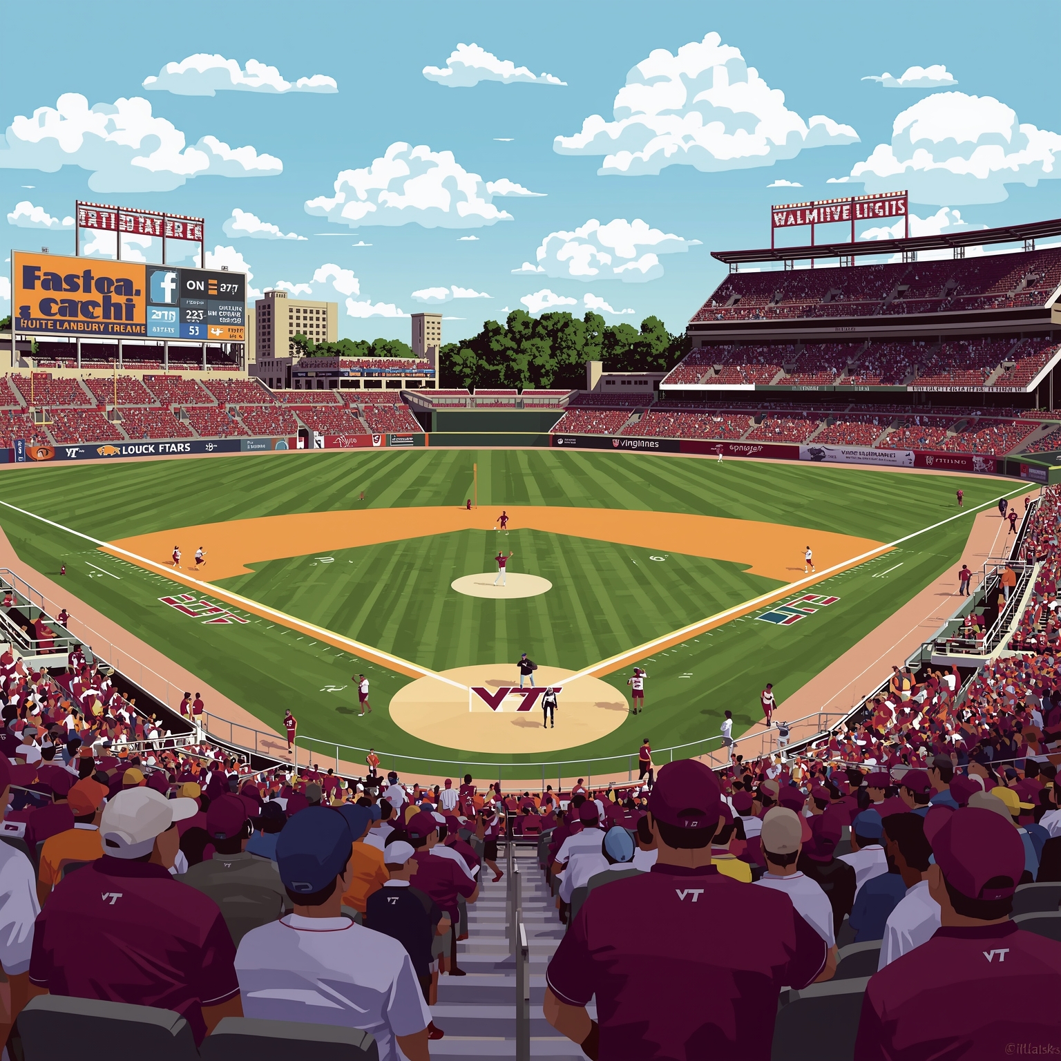 Hokies Unfiltered: Live Scores, Transfers and Reactions - painting of Virginia Tech Hokies baseball, football, softball venue