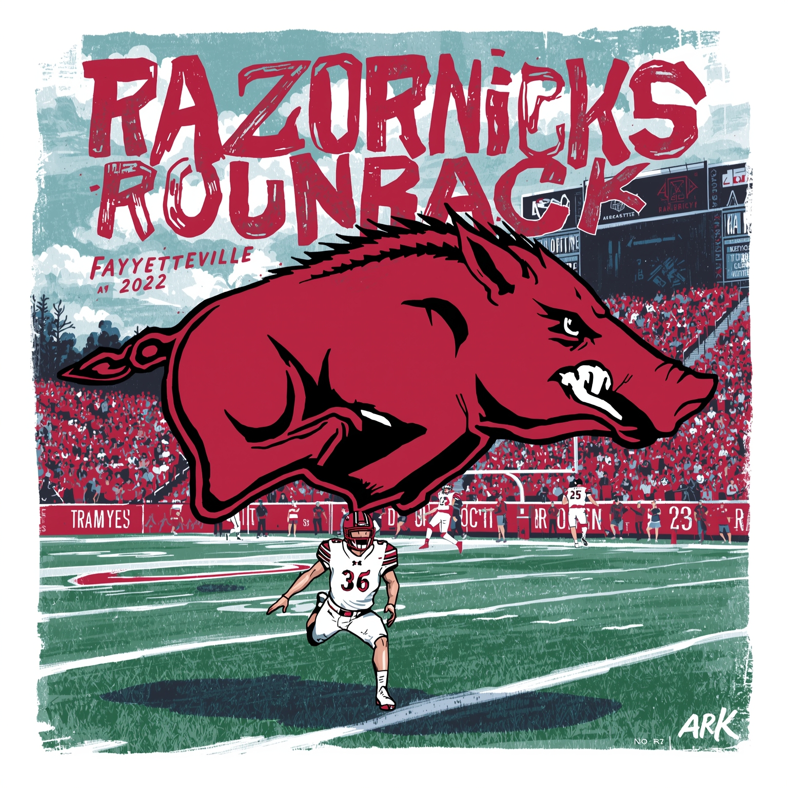 Razorbacks Roundup: Drills, Transfers & Baseball Wins - painting of Arkansas Razorbacks football,basketball,baseball venue