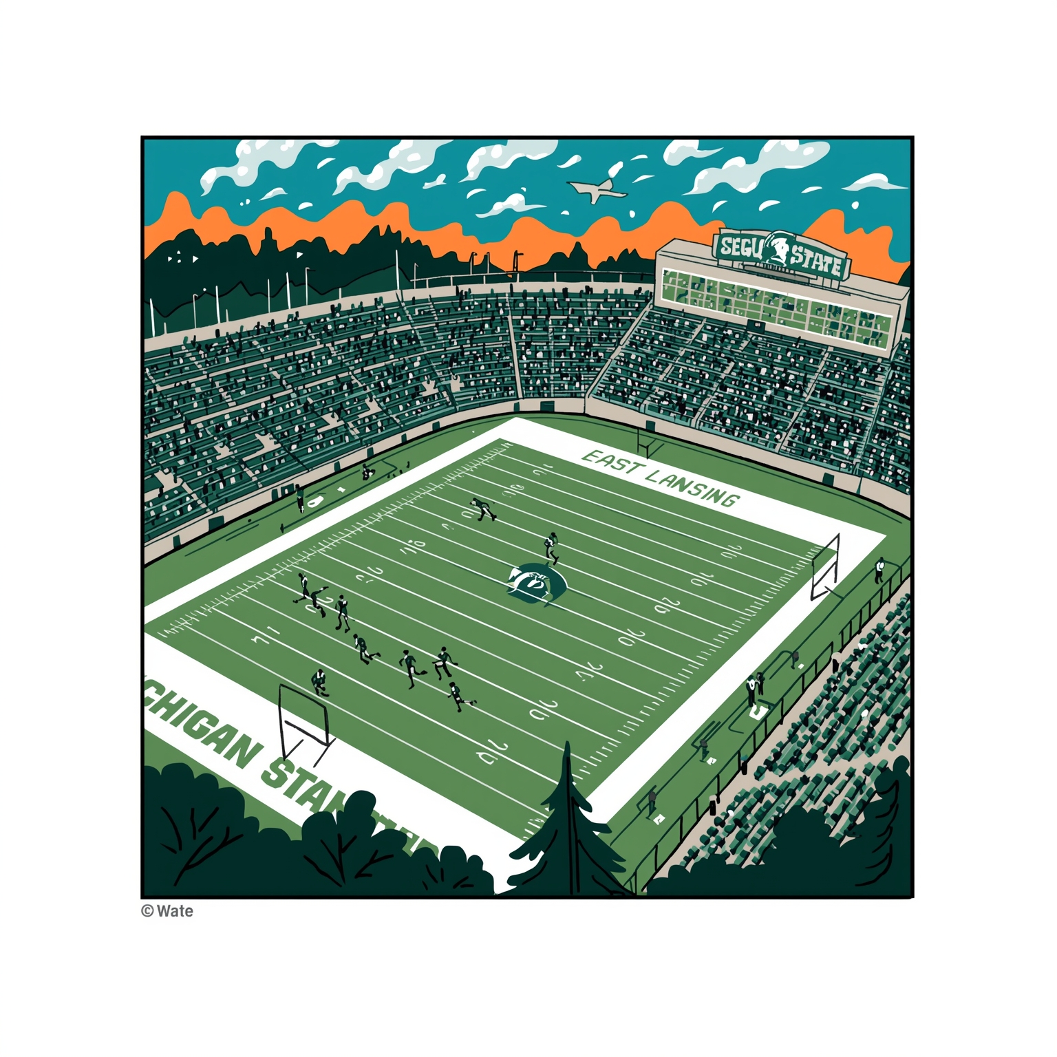 Spartan Shakeups and Morning Mayhem in East Lansing - painting of Michigan State Spartans football,basketball venue