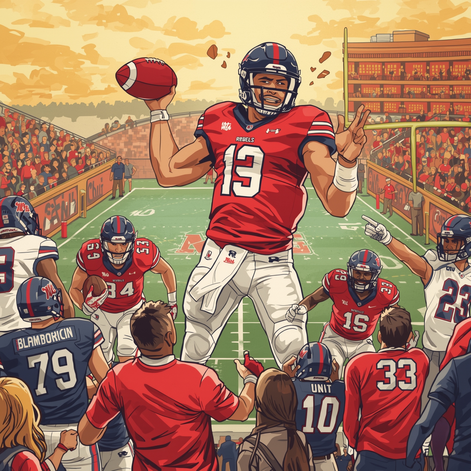 Ole Miss Recruiting Frenzy: QBs to Elite Transfers - painting of Ole Miss Rebels football,basketball venue